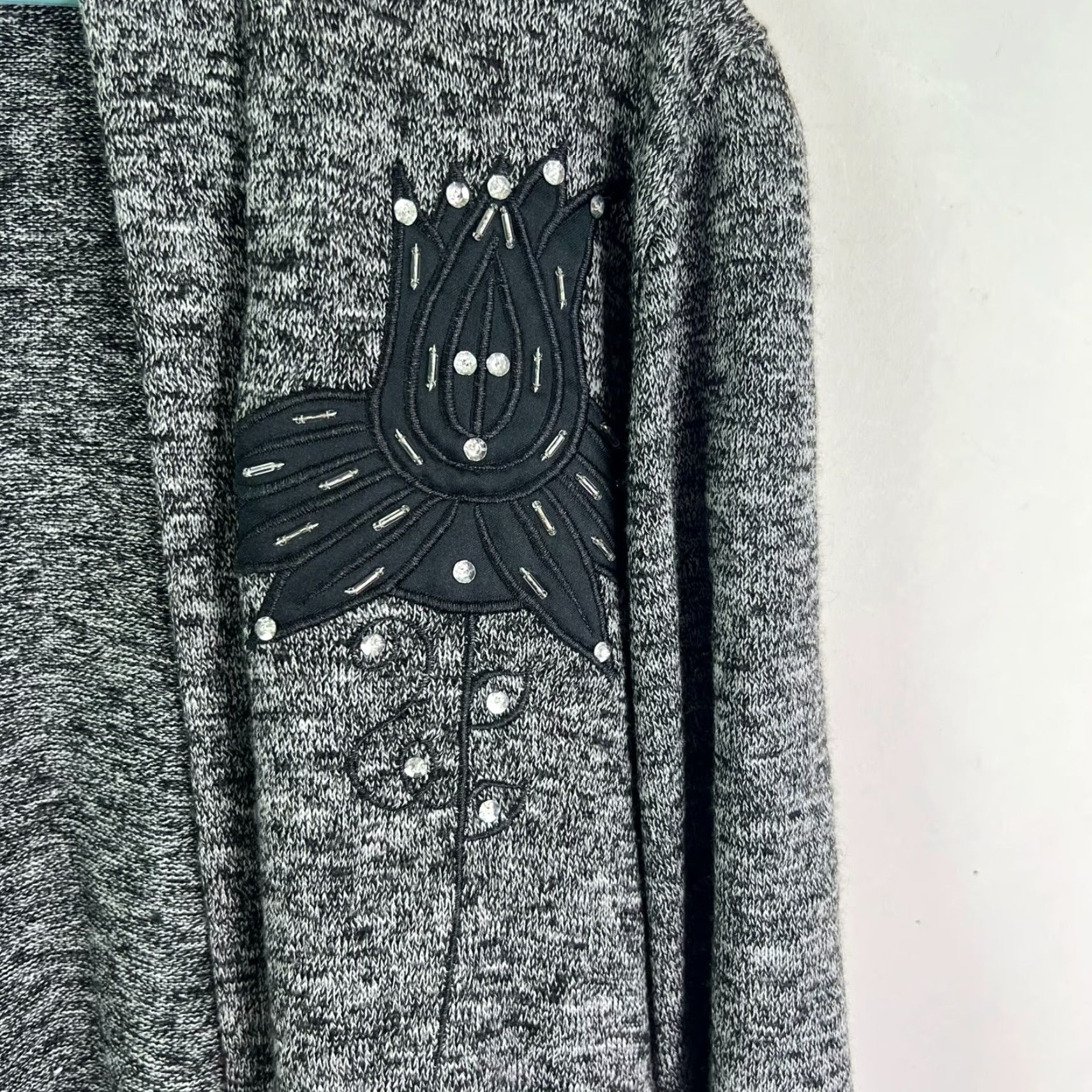 Vintage Mario's Open Front Floral Designer Cardigan Womens L Knit Size L / US 10 / IT 46 - 2 Thumbnail