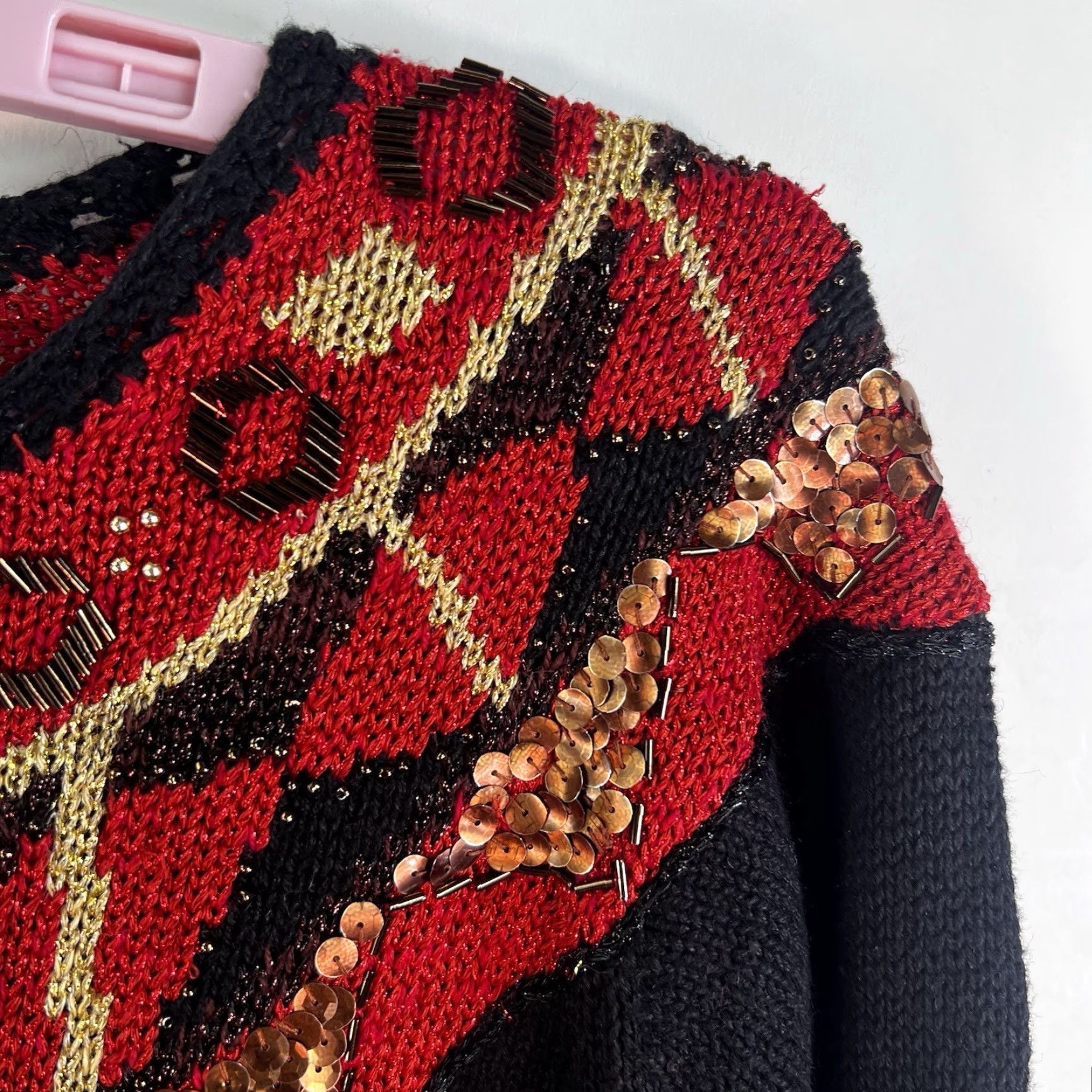 Vintage VINTAGE N8tive Knits Beaded Sweater Shirt Women M Black Red 1980s Sequined Embellished Size M / US 6-8 / IT 42-44 - 2 Thumbnail