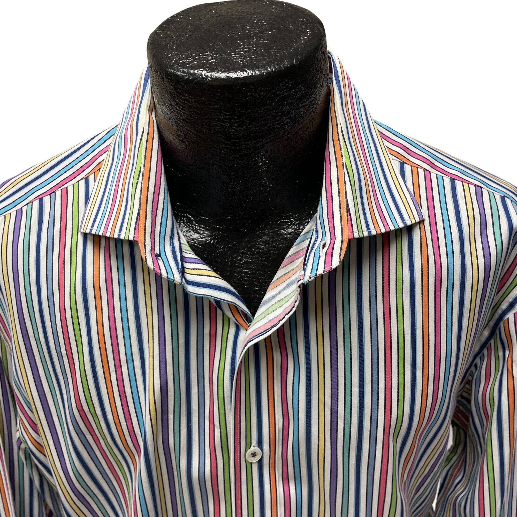 BUGATCHI Bugatchi Bold RAINBOW STRIPE Button Up Spread Collar Shirt Size US L / EU 52-54 / 3 - 3 Thumbnail