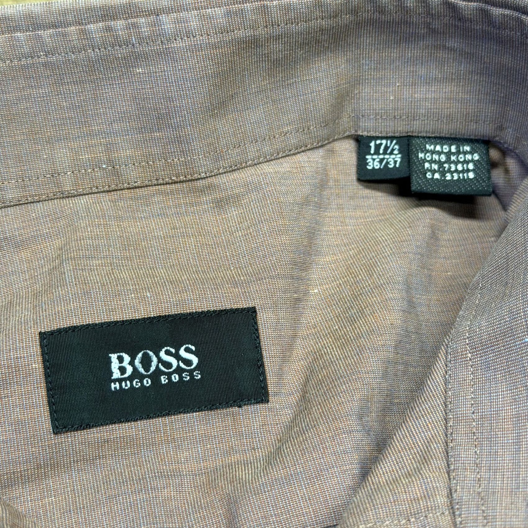 Hugo Boss HUGO BOSS Shirt Mens 17.5 Brown Solid Long Sleeve Button Front Dress Cotton Size 48R - 7 Thumbnail