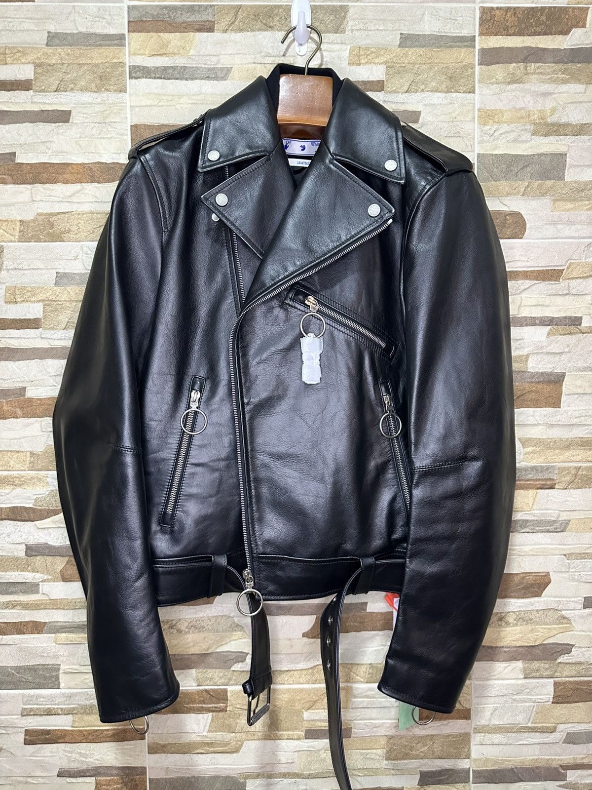 Off white Biker Leather Jacket X fuschia