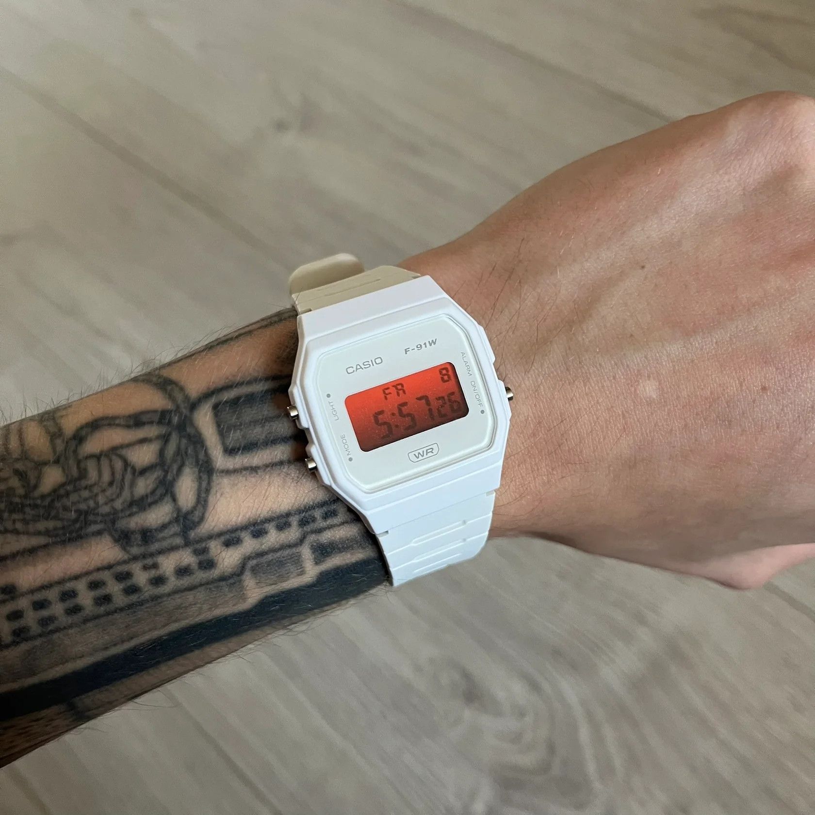 Casio F-91W "Japan" White & Red Digital Watch