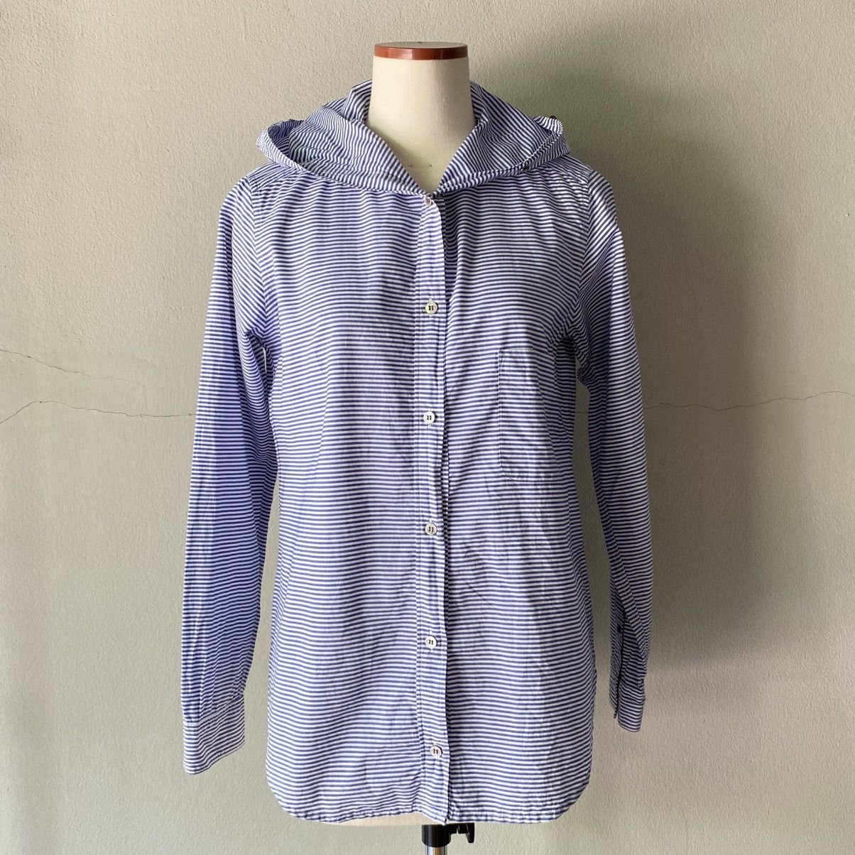 FRAPBOISH Blue Striped Hoodie Sailor Collar Shirt