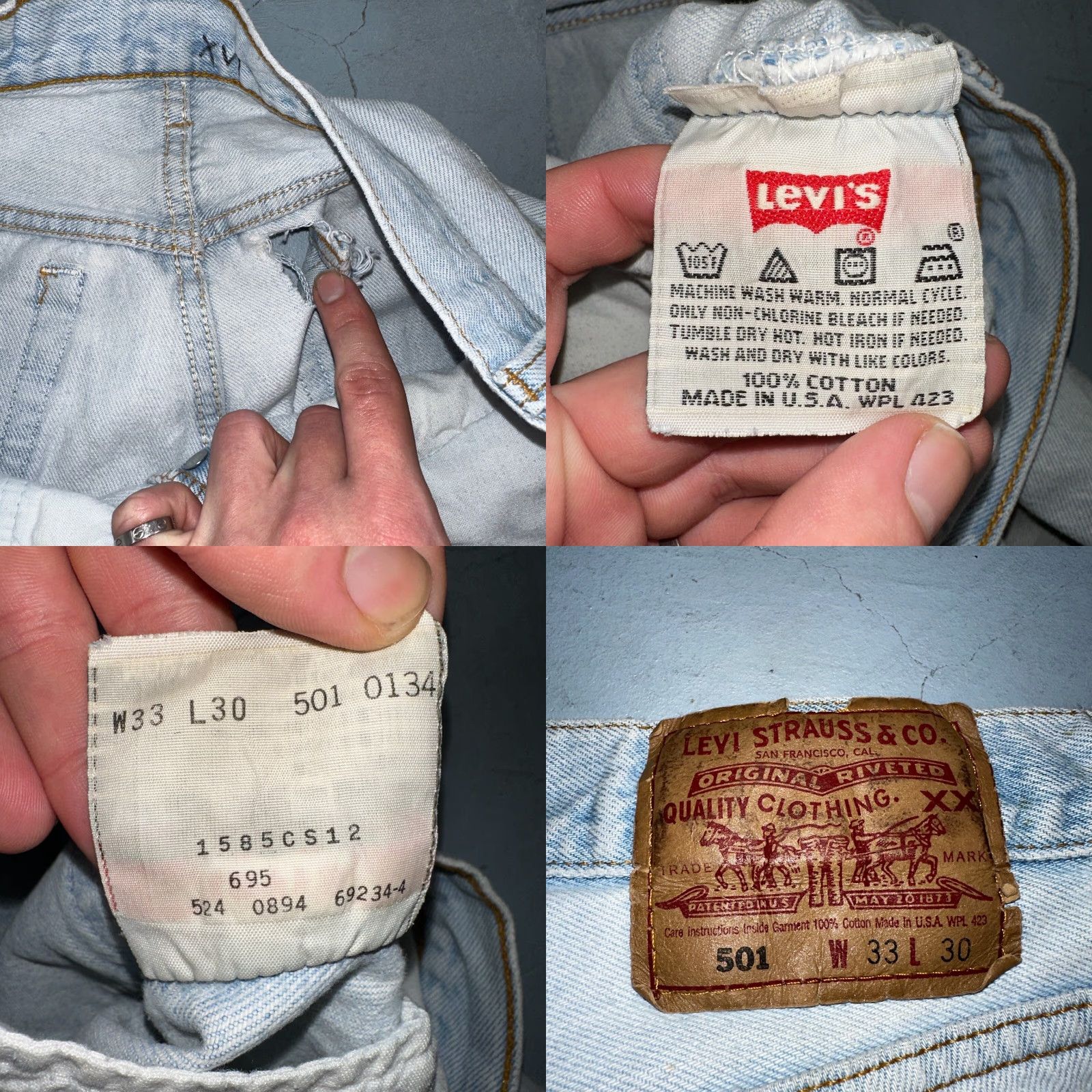 Levi's VINTAGE Levi's 501 Jeans Straight Mens 33x30 Blue Light Wash 90s USA Levis 501 Series Denim Size US 33 - 9 Thumbnail
