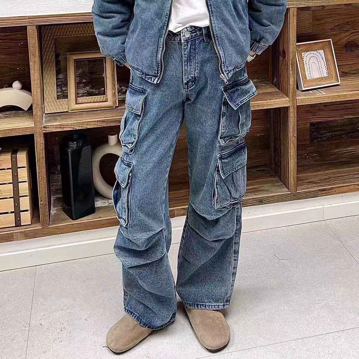 Heavy duty washed hip hop skater work jeans