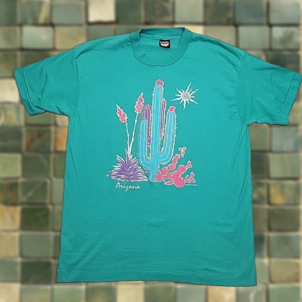 Vintage VINTAGE Arizona Shirt Mens XL Green Cactus Cowboy Aztec Tourist Made in USA TEE Shirt Size US XL / EU 56 / 4 - 1 Thumbnail