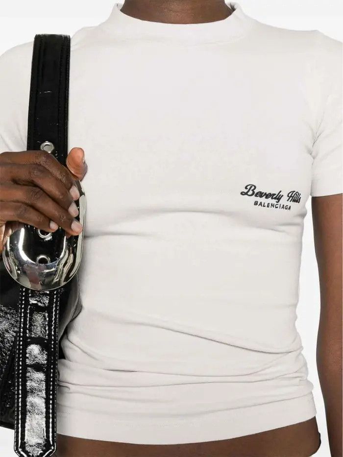 Balenciaga o1tr1nto0526 Beverly Hills T-Shirt Fitted in Ivory Size XS / US 0-2 / IT 36-38 - 2 Thumbnail