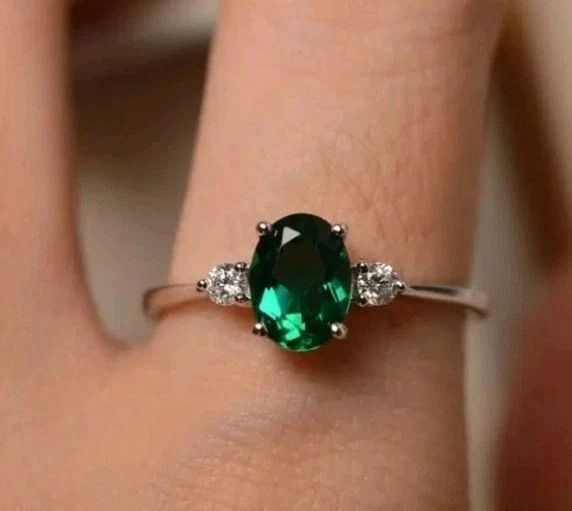 Other Emerald Ring May Birthstone Gemstone Silver Ring Size 8 Size ONE SIZE - 3 Thumbnail