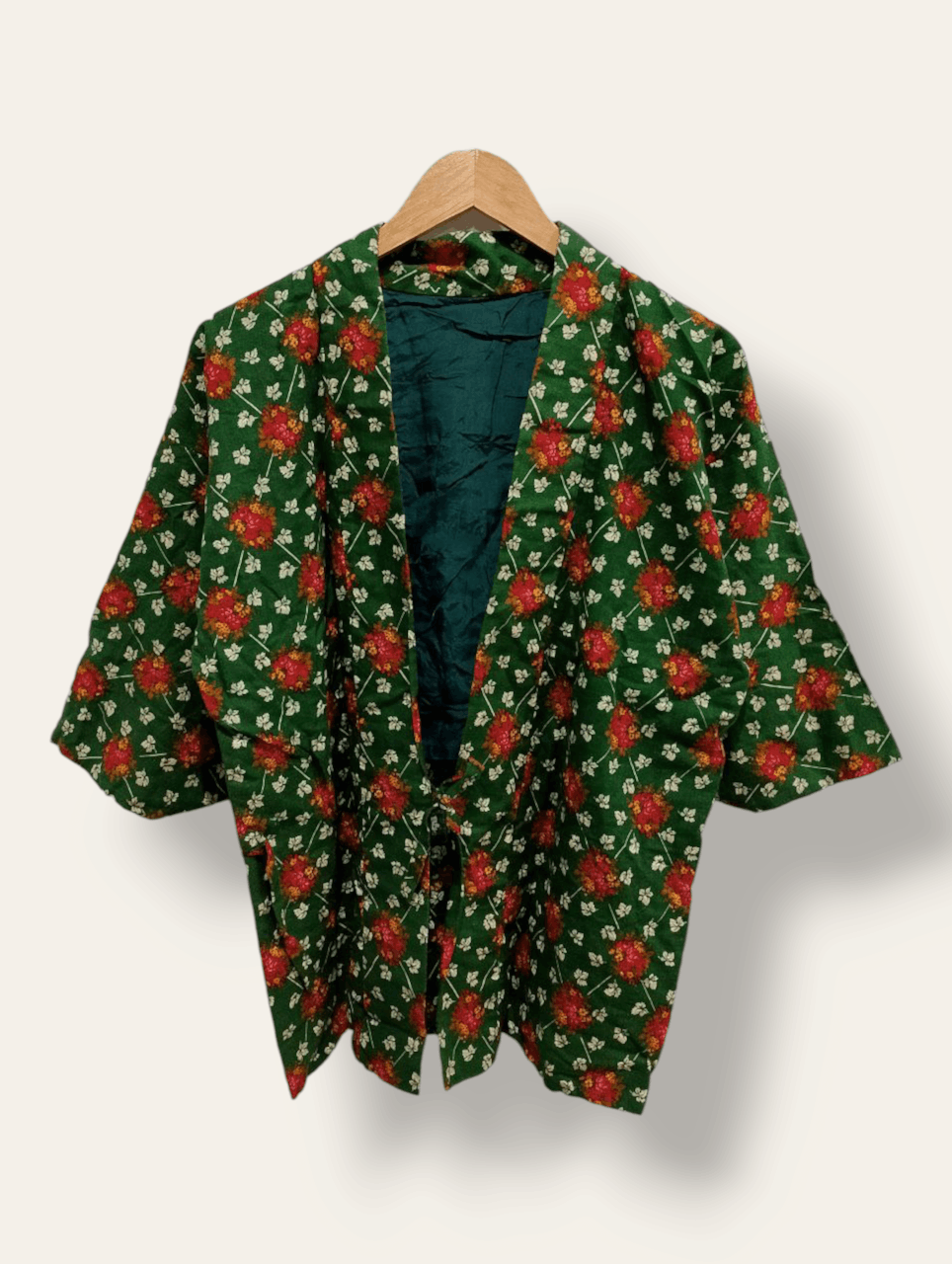 image of Archival Clothing x Art Japanese Floral Green Abstract Kimono, Women's (Size Small)