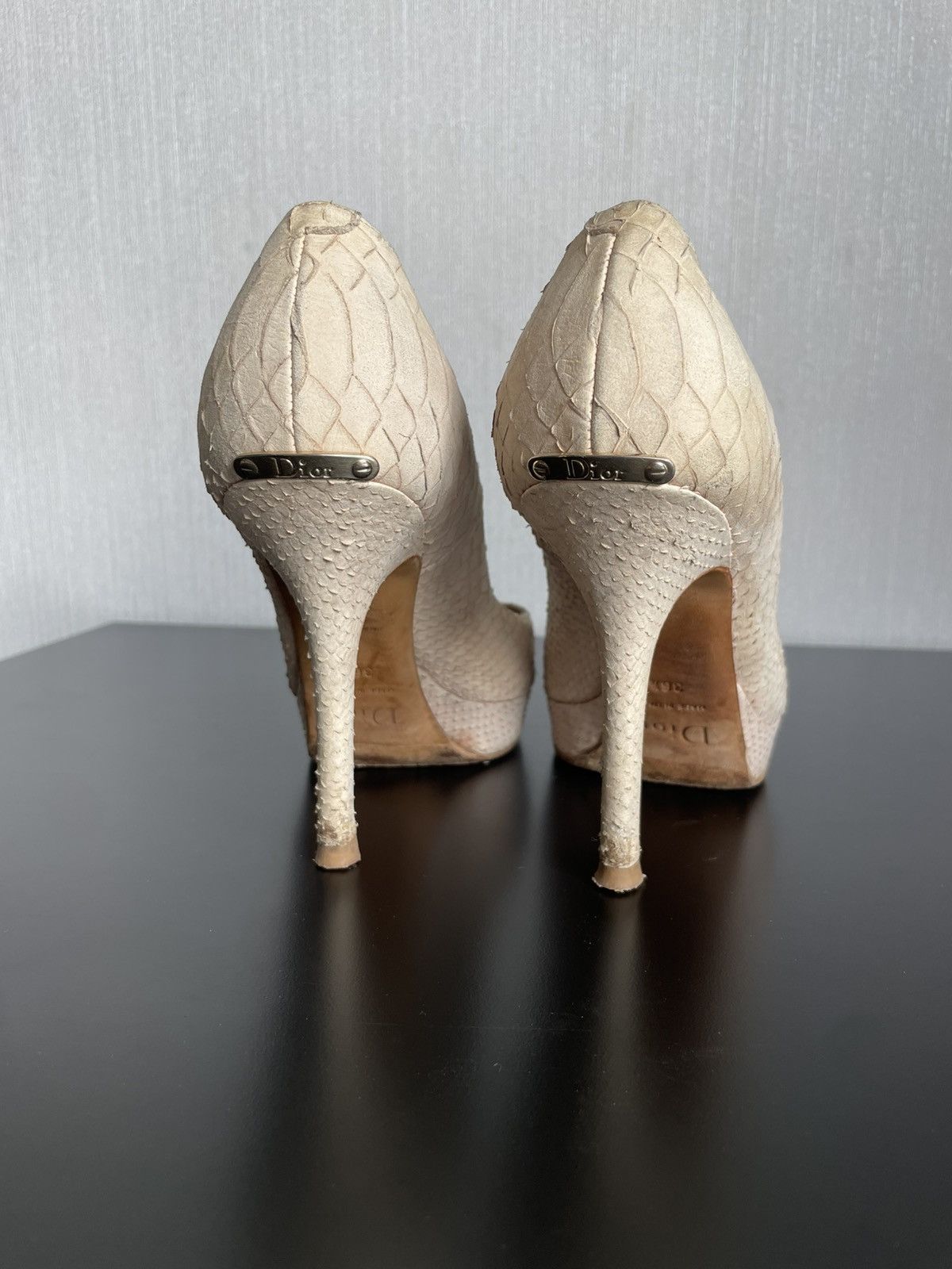 Christian Dior Monsieur × Hedi Slimane × John Galliano Vintage Christian Dior Python Heels Miss Dior peep toe Y2k Size US 6.5 / IT 36.5 - 5 Thumbnail