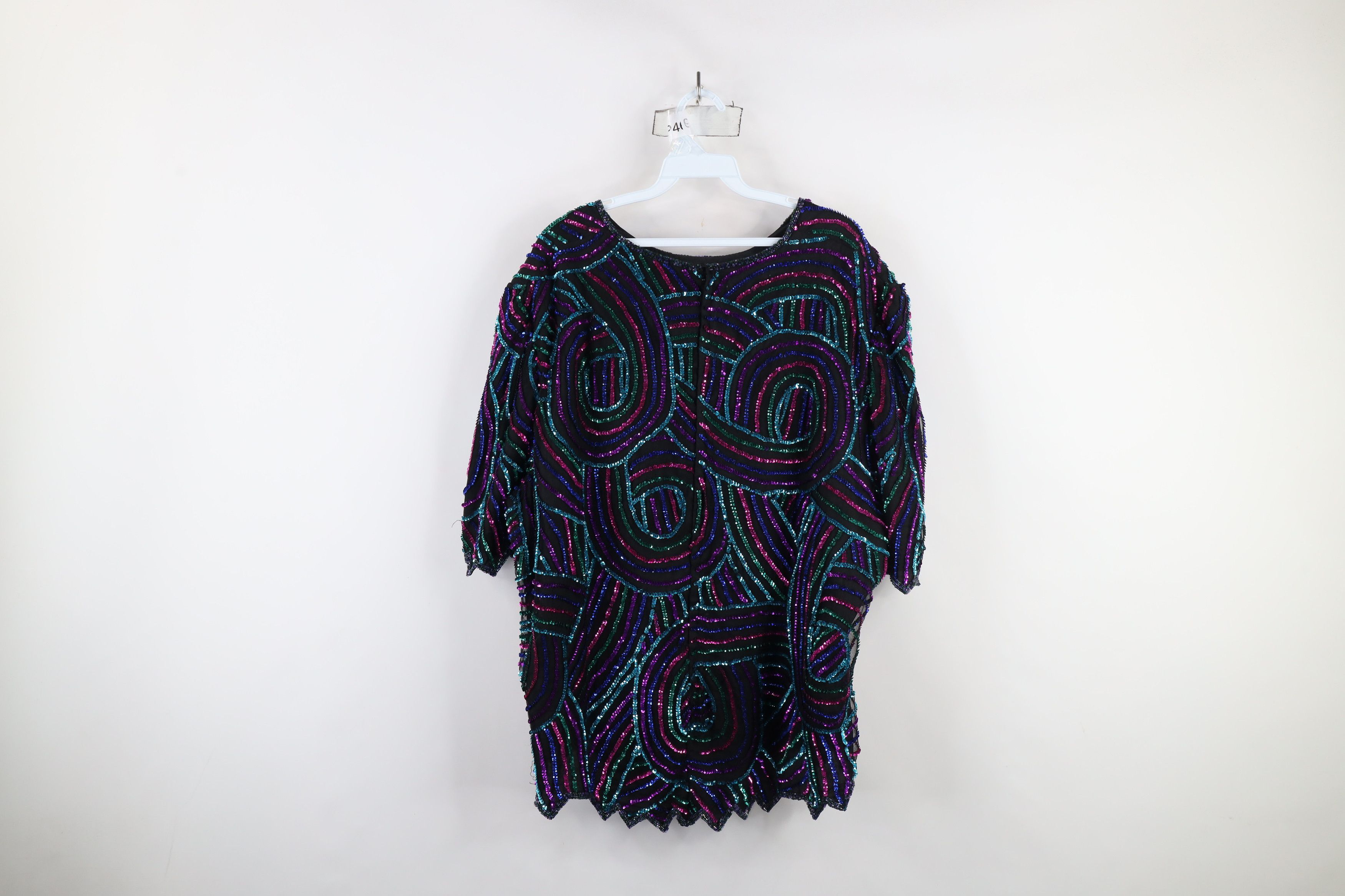 Vintage Vintage 90s Scala Swirl Sequin Beaded Party Shirt Oversized Size 3XL / US 20-22 - 13 Thumbnail