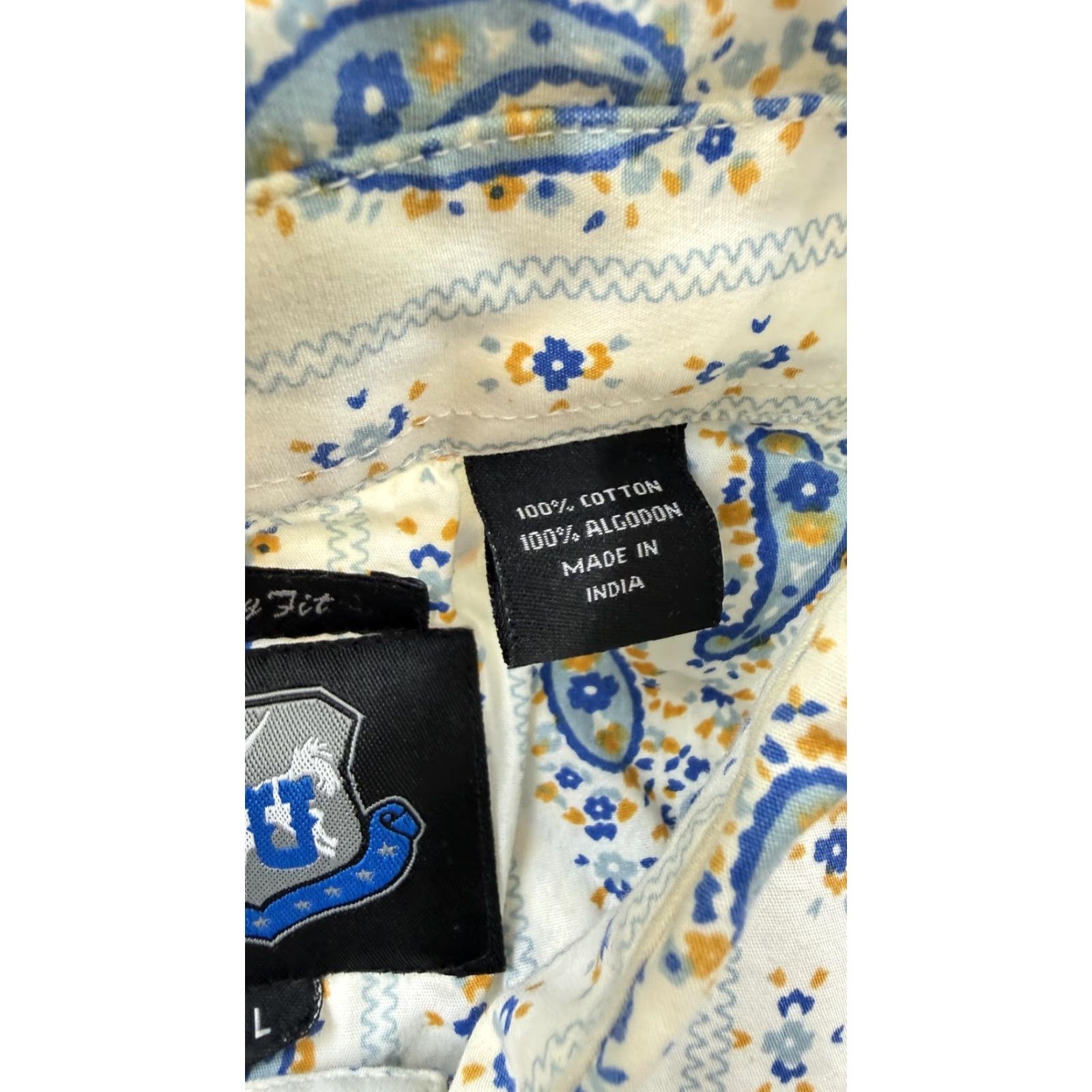 Vintage VINTAGE RU Shirt Mens Large White Blue Paisley Western Pearl Snap Cotton Long Sleeve Size US L / EU 52-54 / 3 - 5 Thumbnail