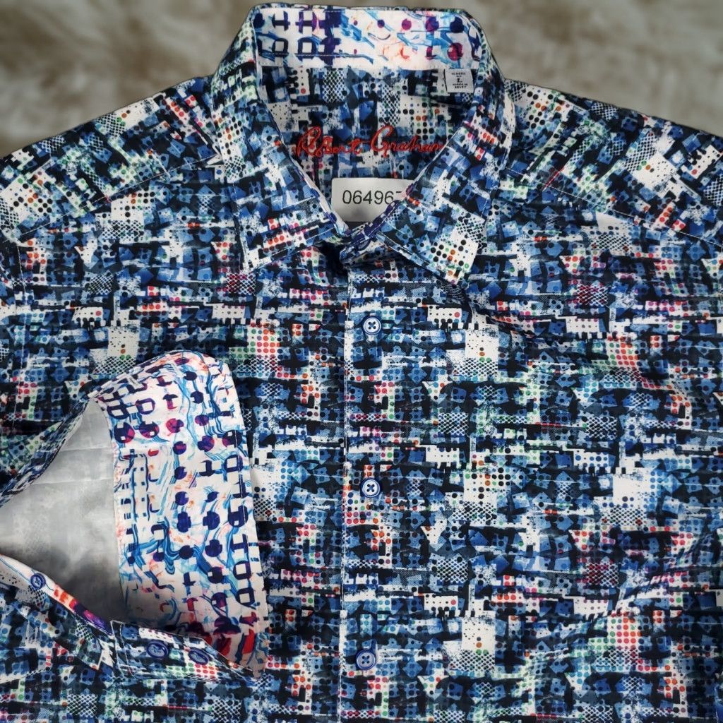 Robert Graham Robert Graham Shirt Mens Large Blue Abstract Stretch Polyester Button-Up Geometric Pattern Vintage: No Size US L / EU 52-54 / 3 - 1 Thumbnail