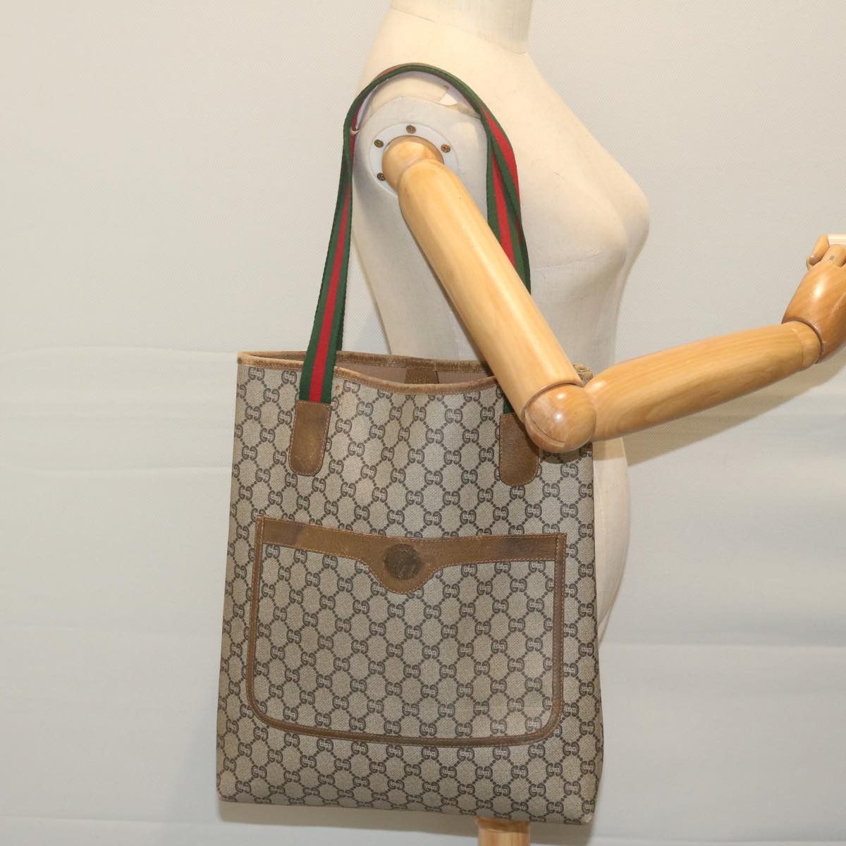 Gucci GUCCI GG Plus Supreme Web Sherry Line Tote Bag Beige Red Size ONE SIZE - 21 Thumbnail