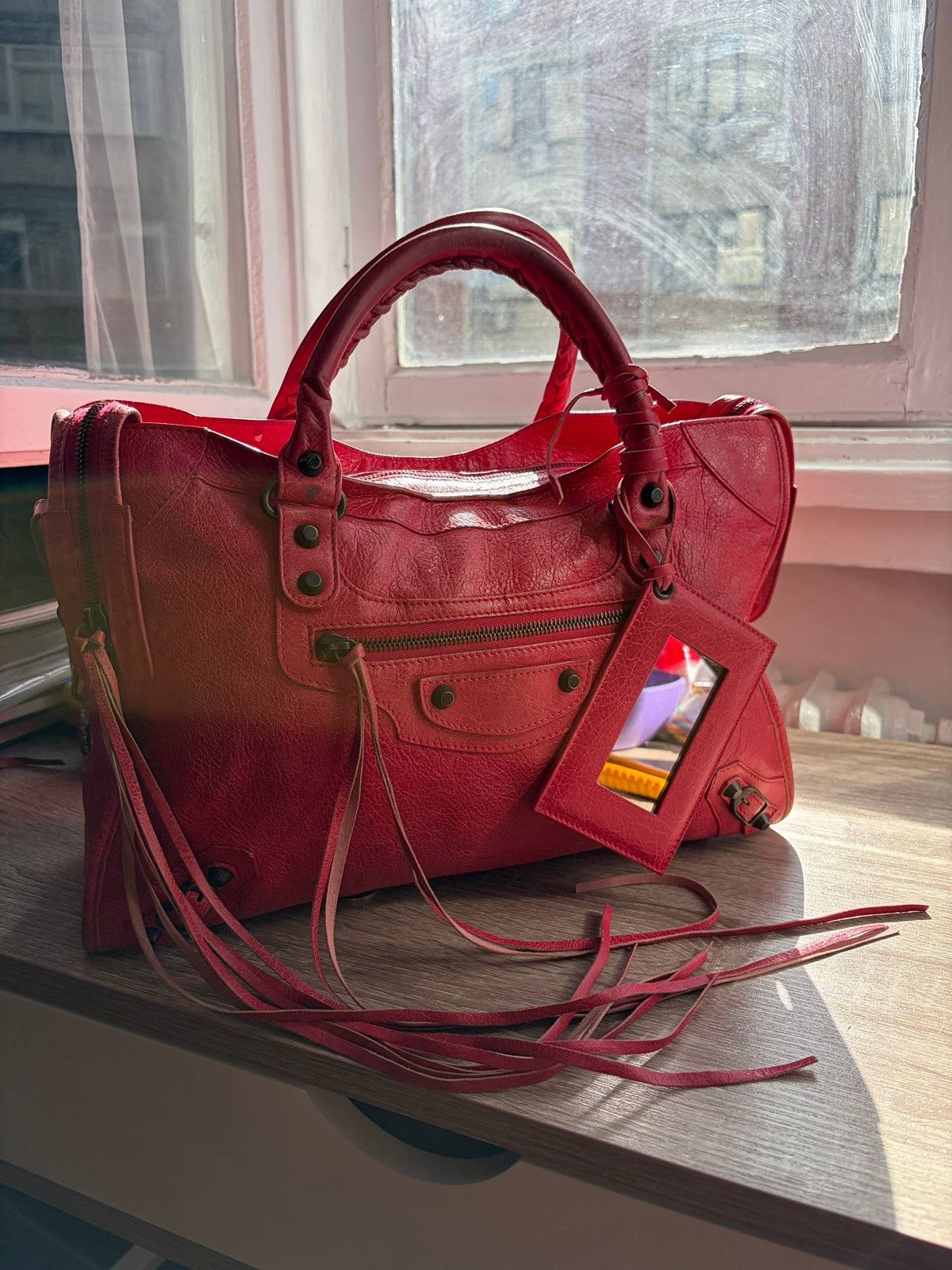 Balenciaga 2012 BALENCIAGA Rose Jaipur Lambskin Leather Motorcycle City Size ONE SIZE - 17 Thumbnail