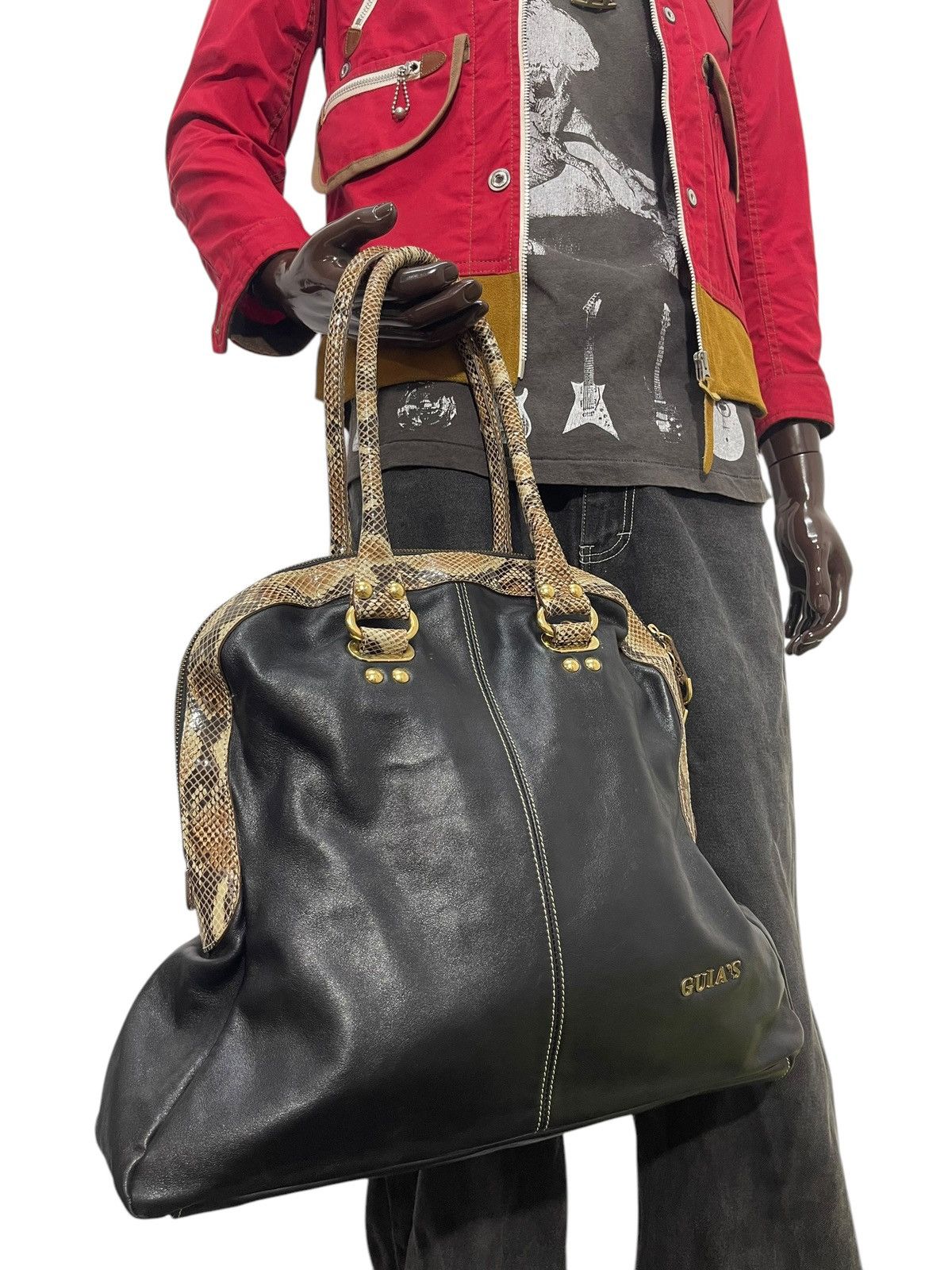 Genuine Leather Full Leather Guia’s Italy Python Tote Shoulder Bag 1🟩5 Size ONE SIZE - 5 Thumbnail