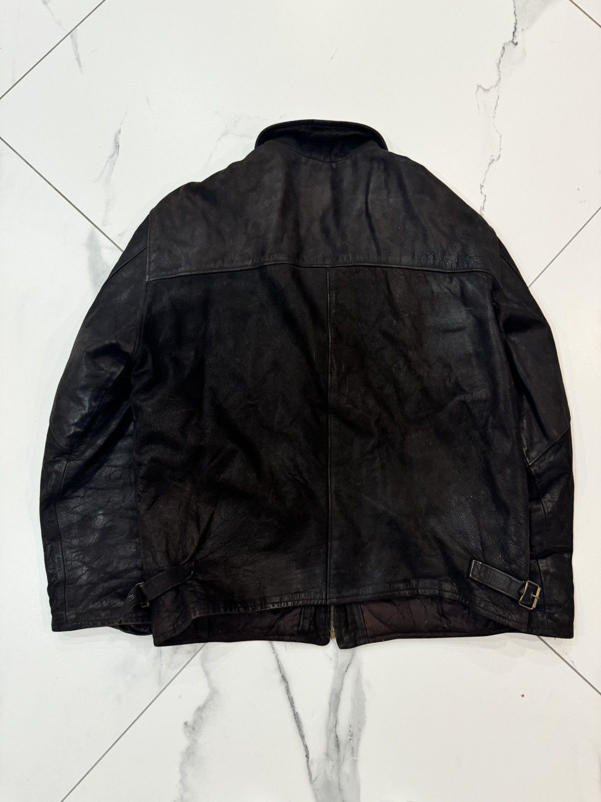 Other Vintage Y2K Washed Distressed Leather Racing Track Jacket Size US S / EU 44-46 / 1 - 2 Thumbnail