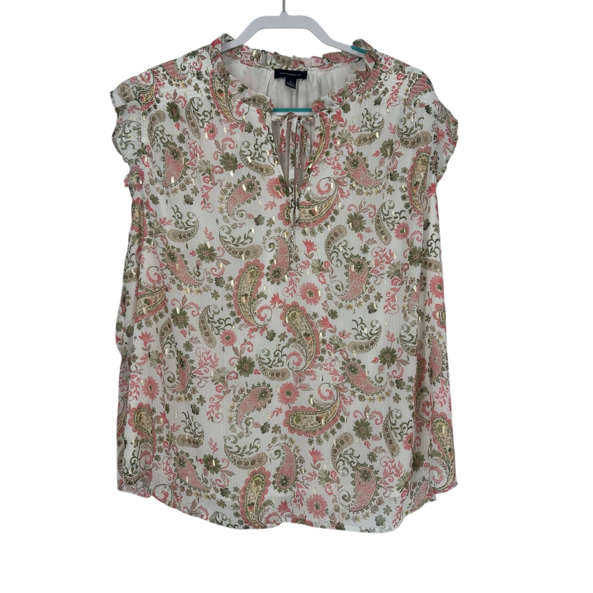Other Tamara H Women Paisley Floral Blouse 2X Plus Gold Metallic T Size XXL / US 16-18 / IT 52-54 - 1 Thumbnail