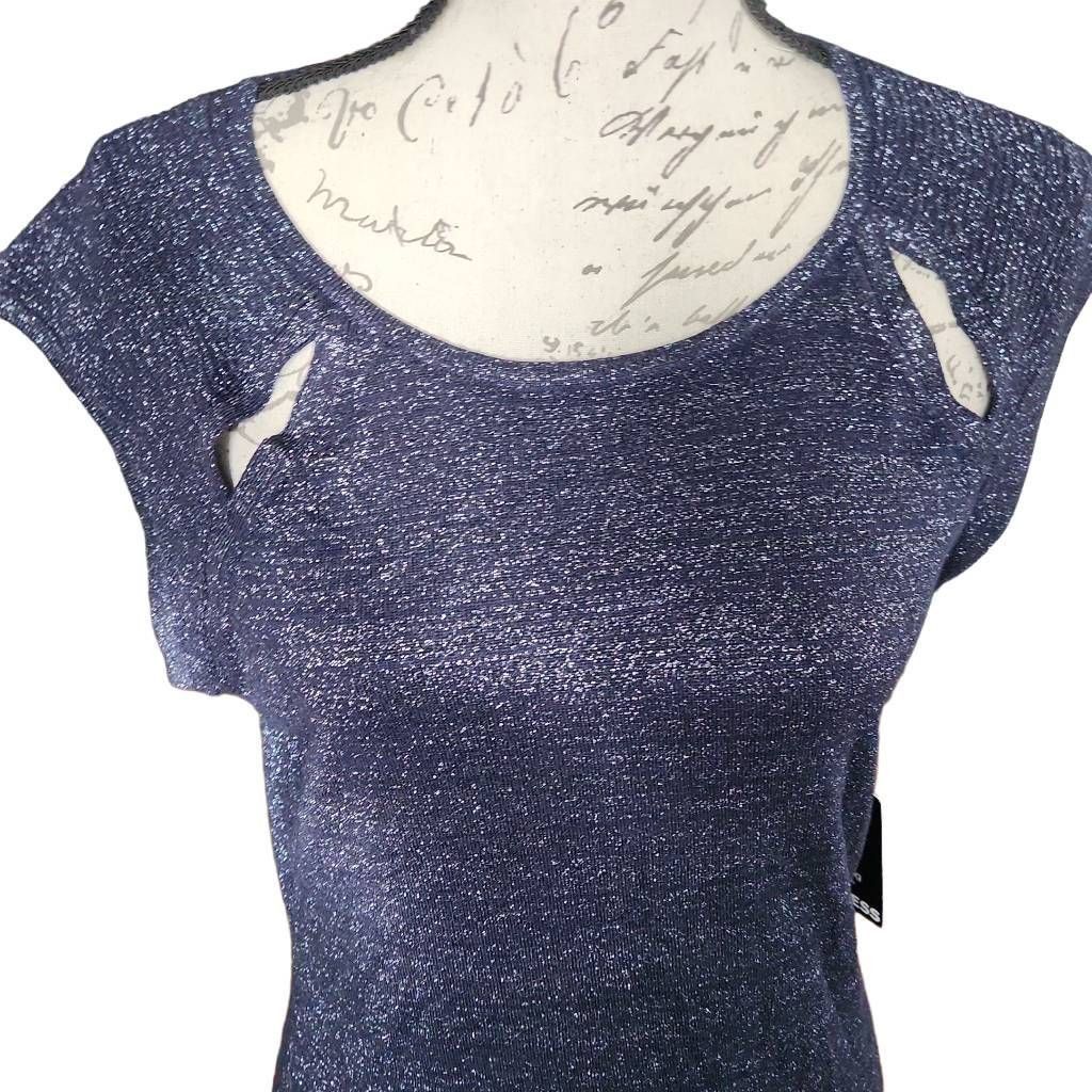 Express Express Women's Size Large Navy Sparkle Shoulder Cutout Mini Size L / US 10 / IT 46 - 5 Thumbnail