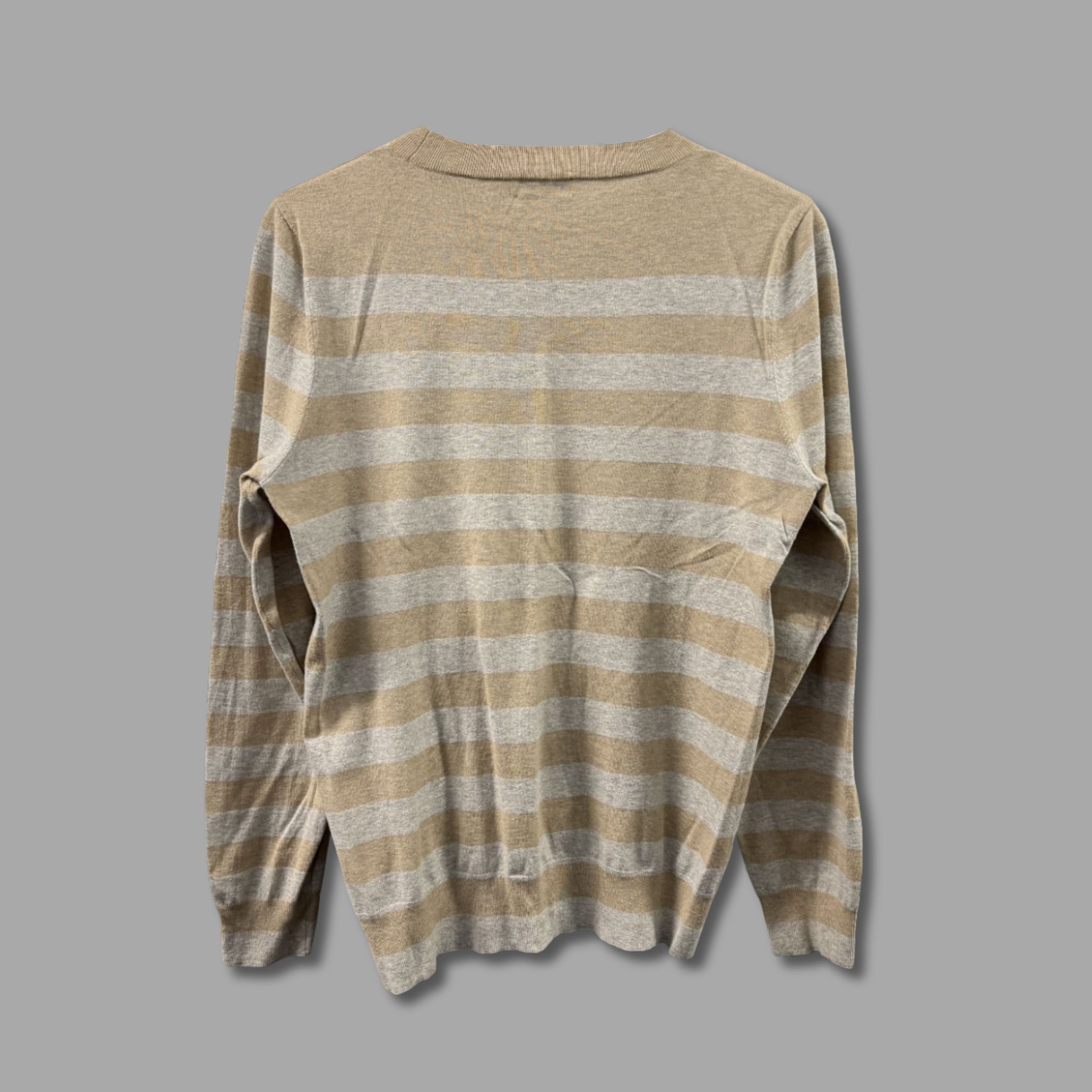 Dries Van Noten DRIES VAN NOTEN Beige Grey Striped Cotton Blend Sweater Size US M / EU 48-50 / 2 - 2 Thumbnail