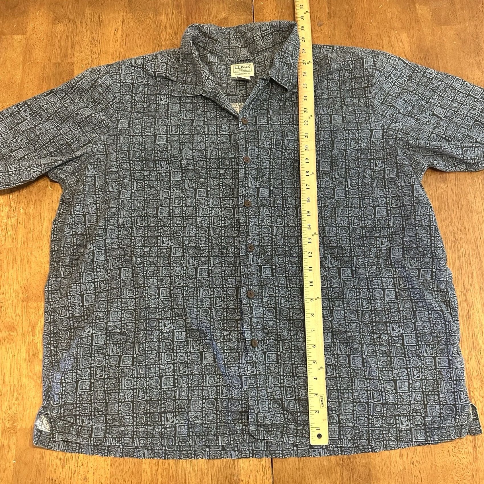 Vintage VINTAGE L.L. Bean Button-Up Shirt 2XL Blue Aztec Print Short Sleeve Casual Men Regular Cotton Size US XXL / EU 58 / 5 - 5 Thumbnail