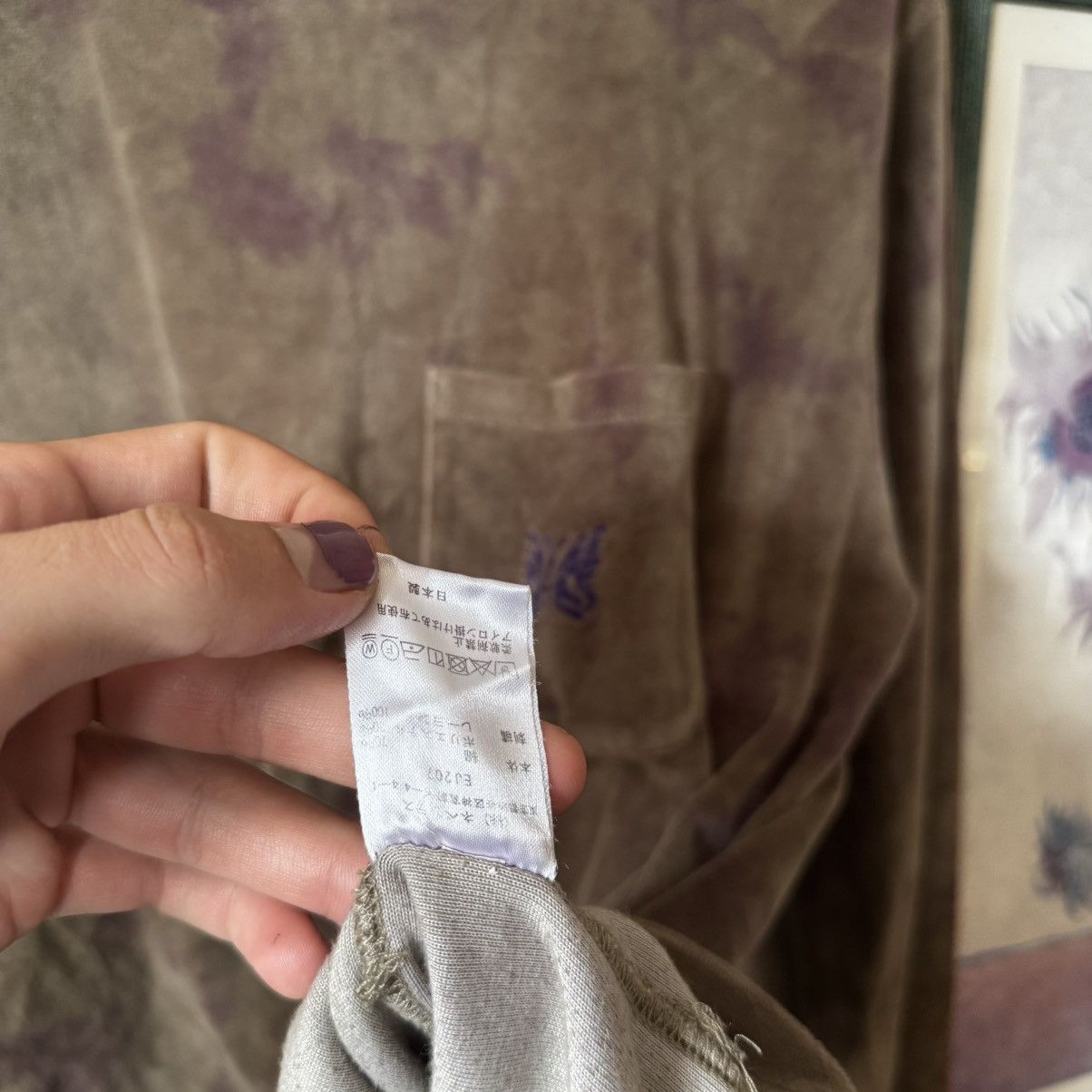 Needles × Nepenthes Needles embroidered logo green/purple tie-dyed velour tee Size US M / EU 48-50 / 2 - 6 Thumbnail