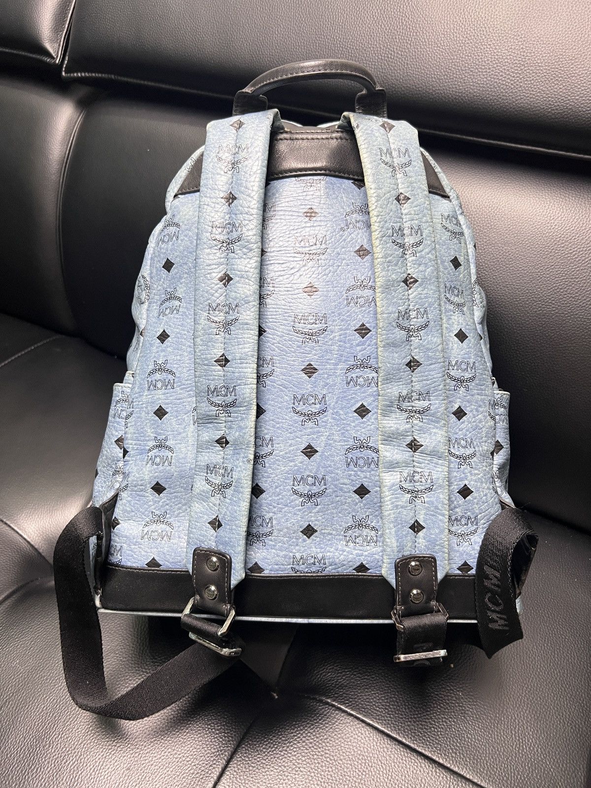 MCM MCM Dusty Blue Monogram Studded Backpack Size ONE SIZE - 4 Thumbnail