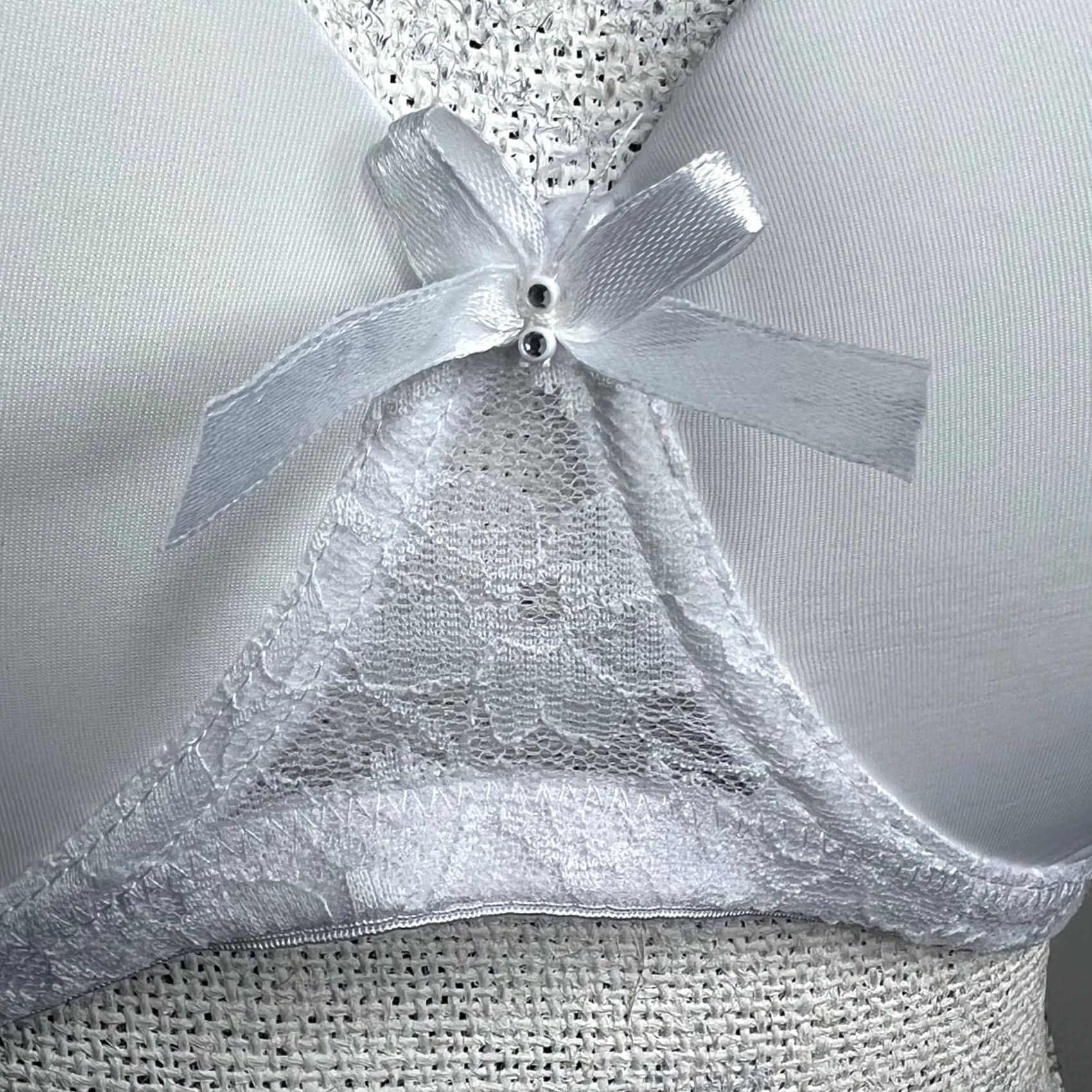Vintage Angelina Bra Lightly Padded Underwire Convertible Straps Womens 38DDD White Lace 68589 Size ONE SIZE - 3 Thumbnail