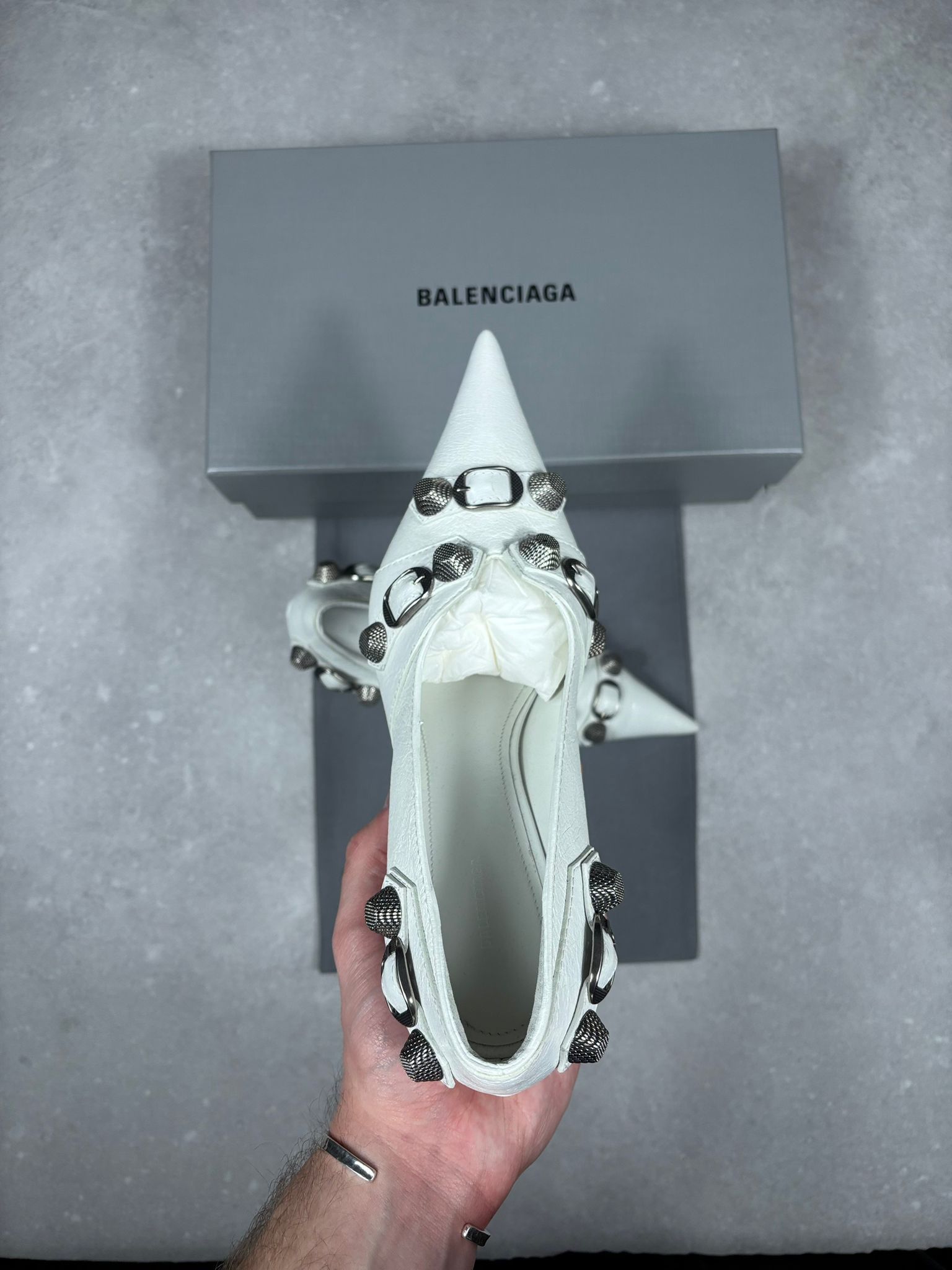 Balenciaga Balenciaga Cagole Pump H90 Arena White Aged Nickel US 8 Size US 8 / IT 38 - 8 Thumbnail