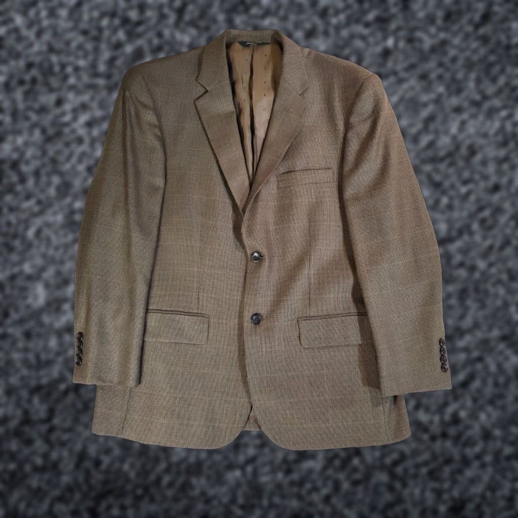 Joseph Joseph & Feiss Gold Signature Check Sport Coat 100% Wool Mens Size 42 Short Brown Houndstooth Dress Two Button Notch Size US 42 / EU 58 - 1 Thumbnail