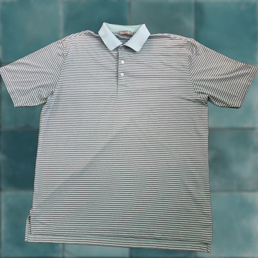 Peter Millar Peter Millar Summer Comfort Shirt Mens XL Turquoise Striped Polo Golf Atheisure Shirt Size US XL / EU 56 / 4 - 1 Thumbnail