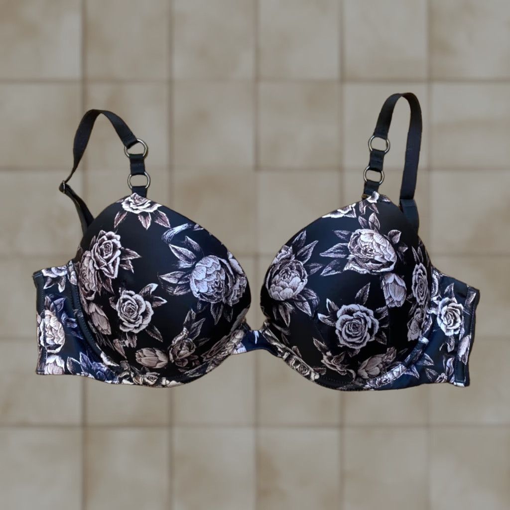 Victoria's Secret Victoria’s Secret Bra 32DD Black Floral Push Up EUC Womens Size ONE SIZE - 1 Thumbnail