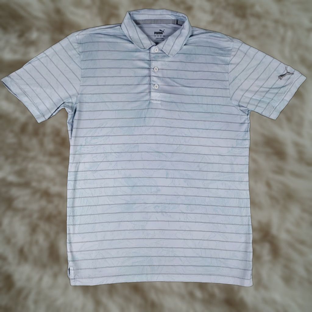 Puma PUMA Polo Shirt Mens Small Blue Striped Cotton Polo Shirt Regular Fit Adult Navy Blue 90s Preppy Sports Mens Size US S / EU 44-46 / 1 - 1 Thumbnail