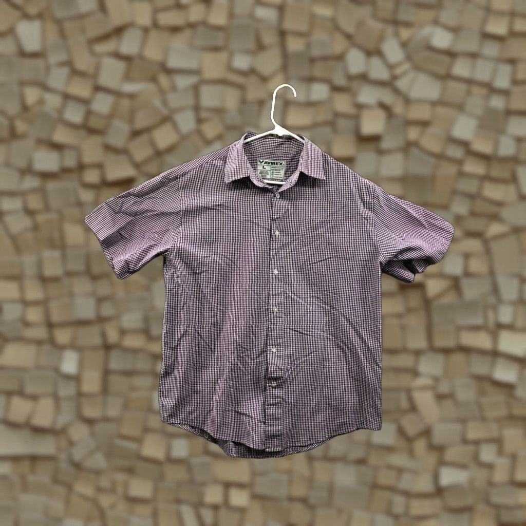 Avirex Avirex Shirt L Mens Short Sleeve Purple Check Button-Up Shirt Size US L / EU 52-54 / 3 - 1 Thumbnail