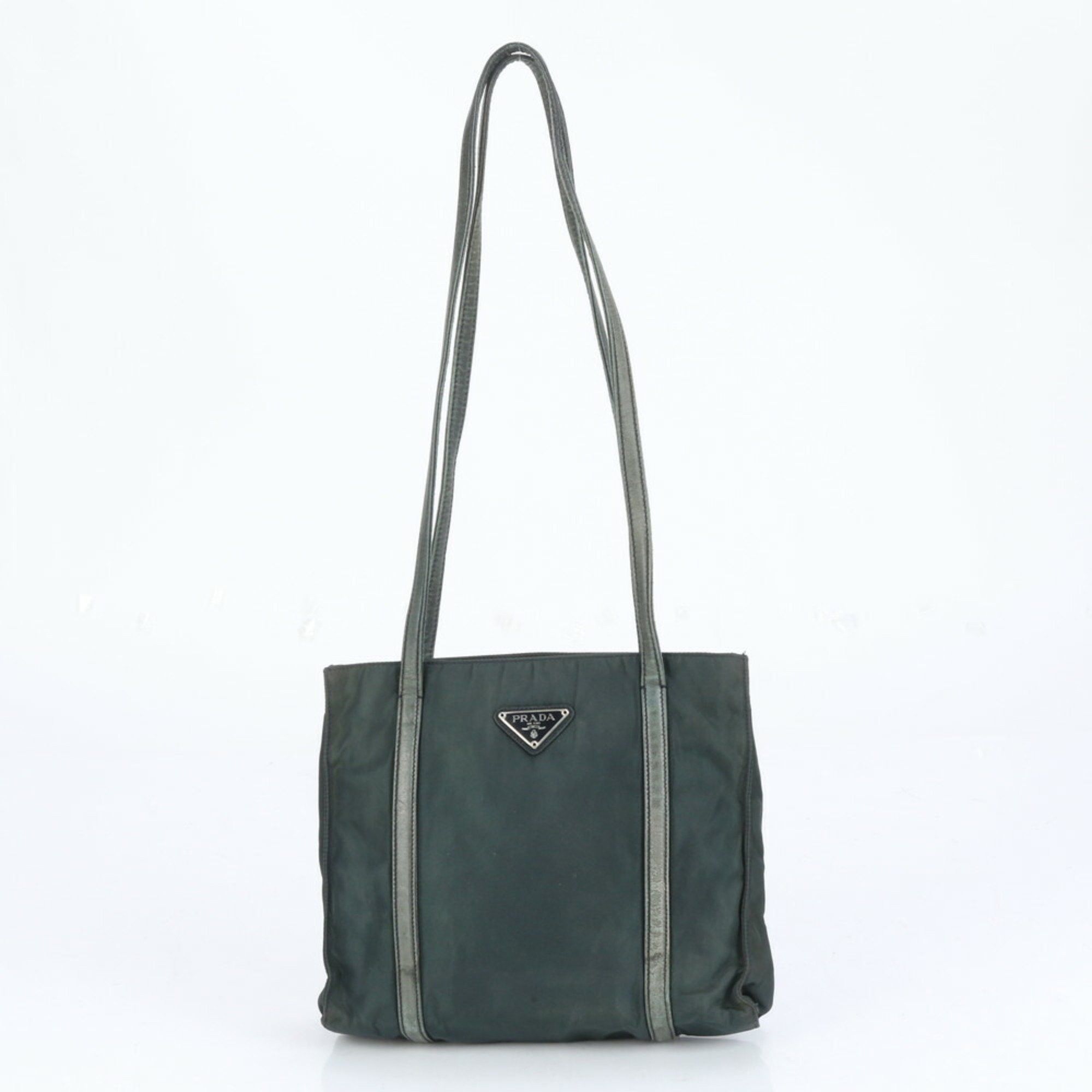 Prada Tessuto Nylon Triangle Leather Double Shoulder Bag Tote Handbag Black Women's in Green