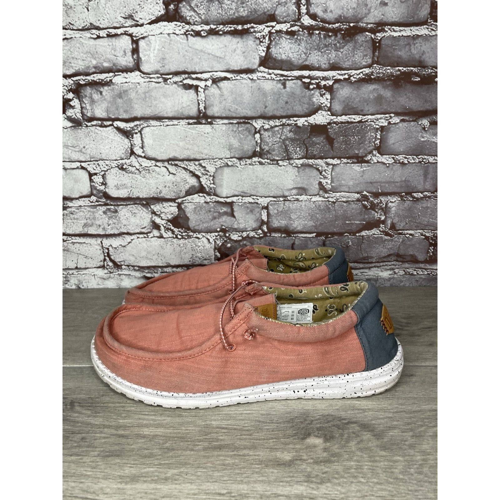 Other Hey Dude Shoes Wally Washed Pink Fabric Slip On Comfort Shoe Size US 13 / EU 46 - 16 Thumbnail