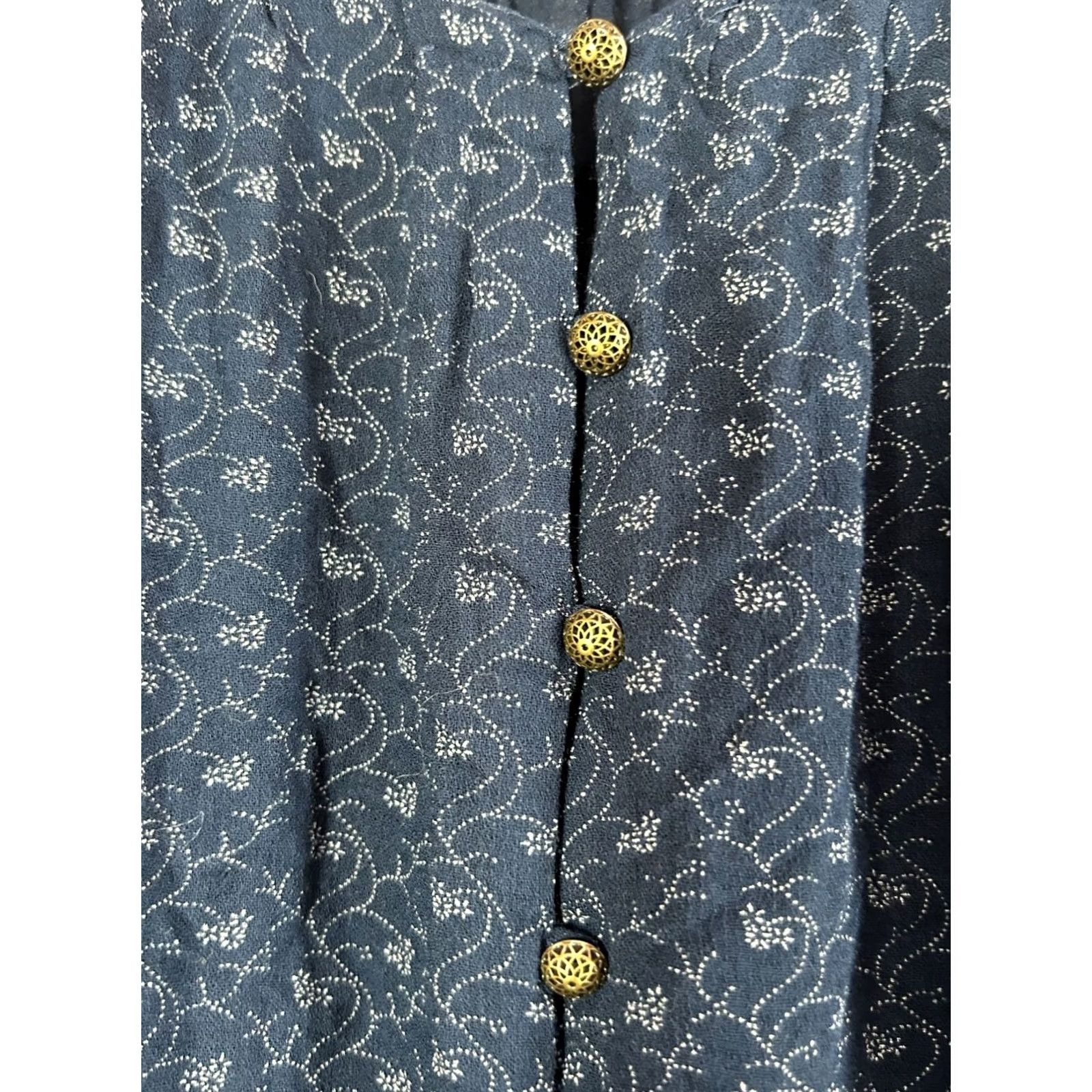 Lucky Brand Lucky Brand Women's Blouse Indigo Vine Print Long Sleeve Peasant Top Large Boho Size L / US 10 / IT 46 - 2 Thumbnail