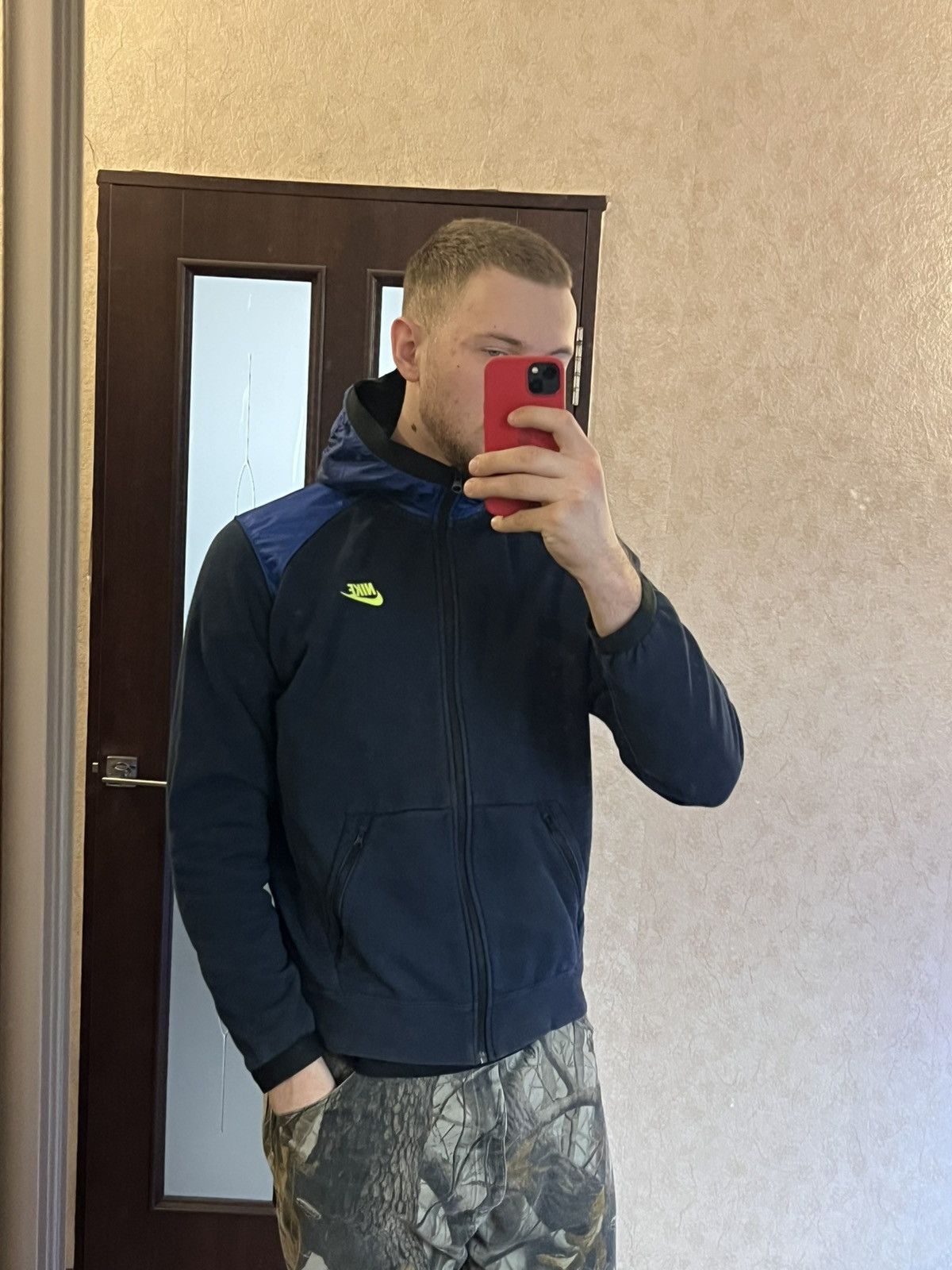 Nike × Vintage Vintage Nike zip Hoodie navy faded nylon hood minimalistic Size US L / EU 52-54 / 3 - 4 Thumbnail