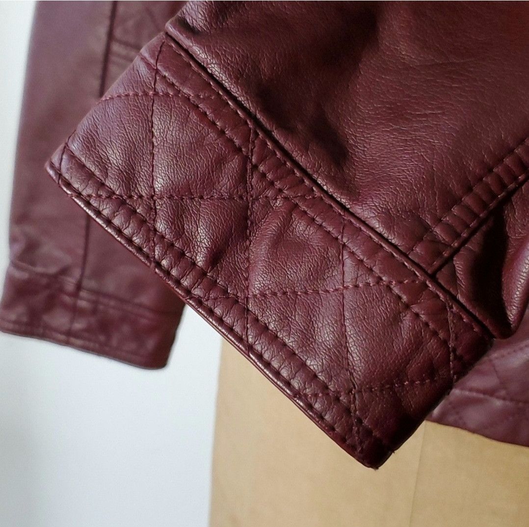 Alfani Alfani Size M NEW Moto Jacket Faux Leather Burgundy Quilted Size M / US 6-8 / IT 42-44 - 7 Thumbnail