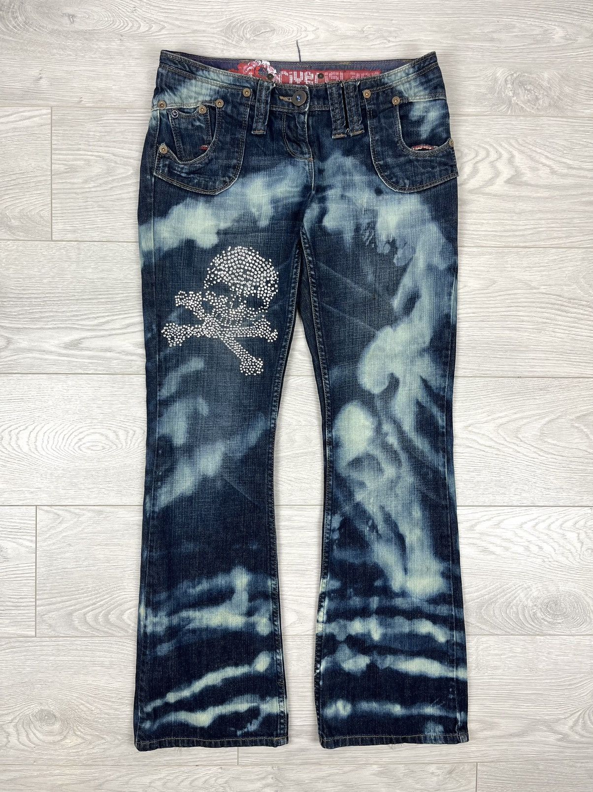 Japanese Brand Y2K Japanese Skull Vintage Flare Low Denim Pants Size 32" / US 10 / IT 46 - 1 Thumbnail