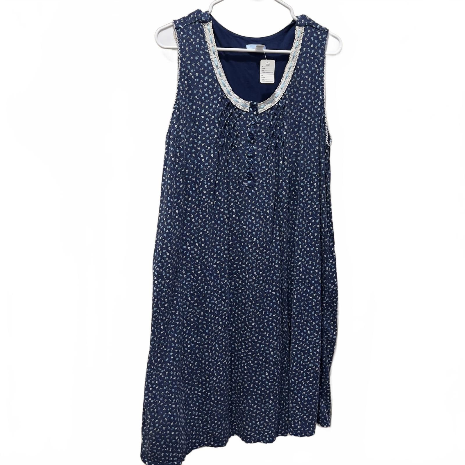 Unknown London Women's Navy Blue Sleeveless Chemise Nightgown with Lace Size ONE SIZE - 1 Thumbnail
