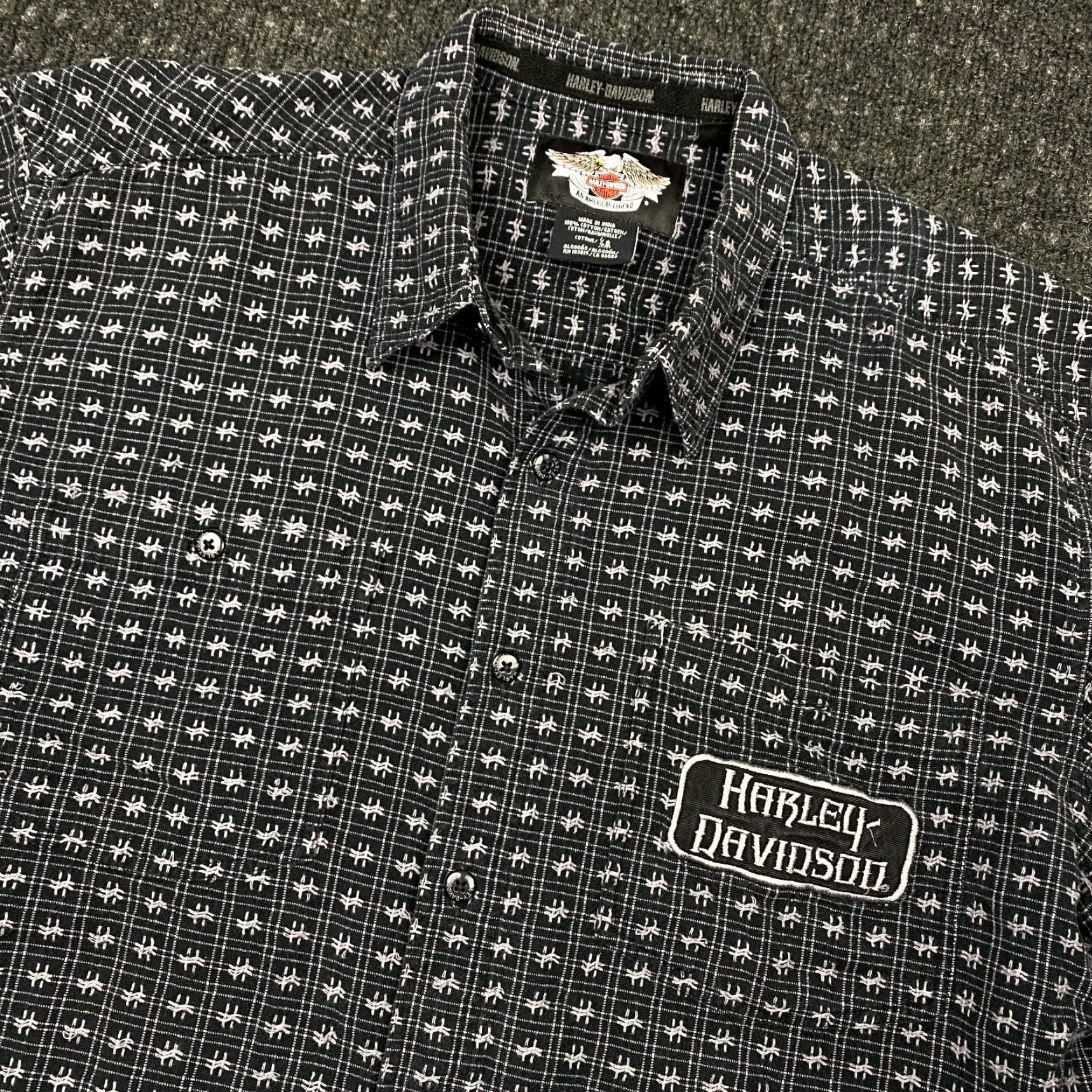 Harley Davidson VINTAGE Harley-Davidson Shirt Harley-Davidson Button-Up Short Sleeve Embroidered Houndstooth Black XL Men Size US XL / EU 56 / 4 - 2 Thumbnail
