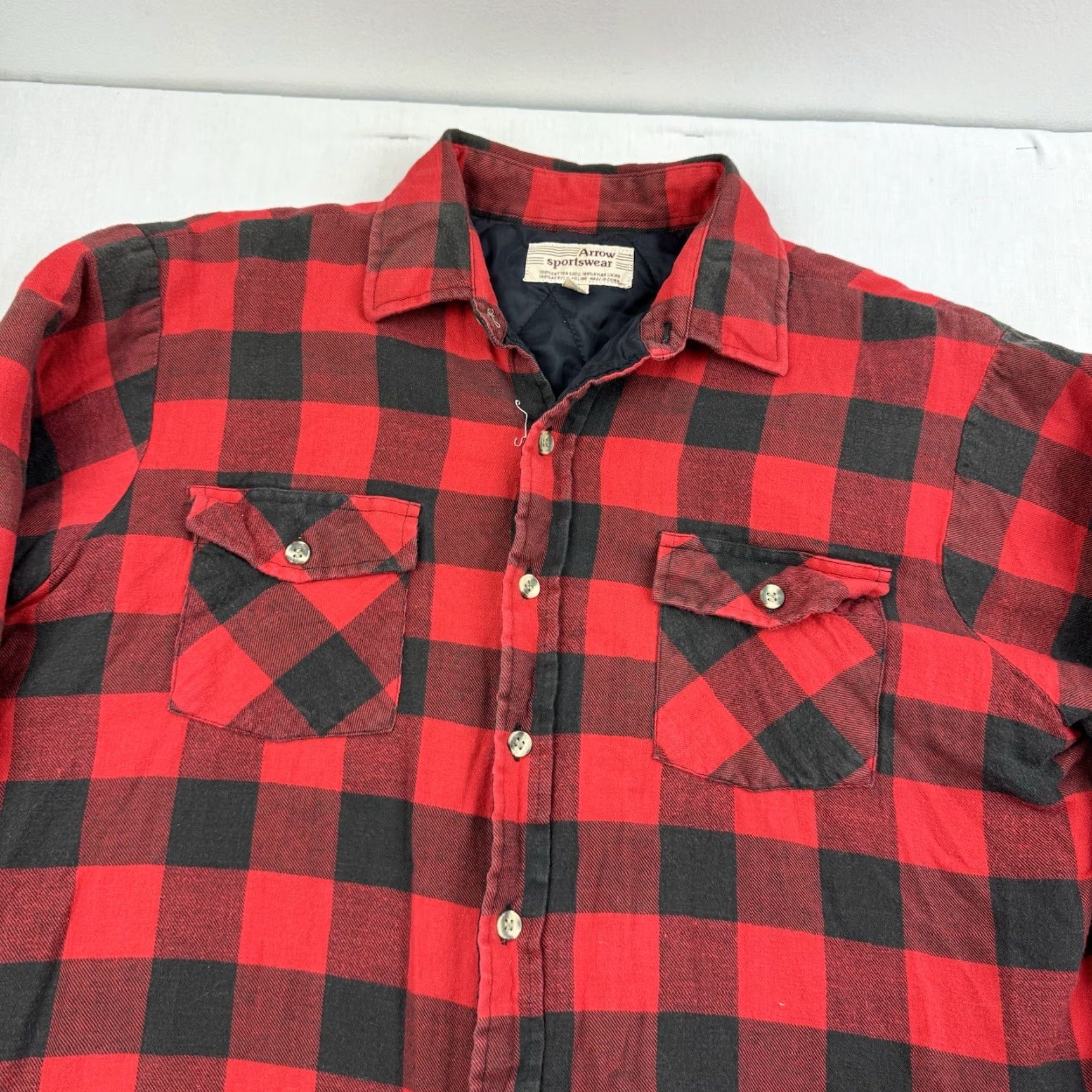 Arrow VINTAGE Arrow Sportswear Quilted Flannel Button-Up Shirt Adult Large Red Plaid Mens 90s Camping Hunting Arrow Shirt Regular Fit Size US L / EU 52-54 / 3 - 2 Thumbnail