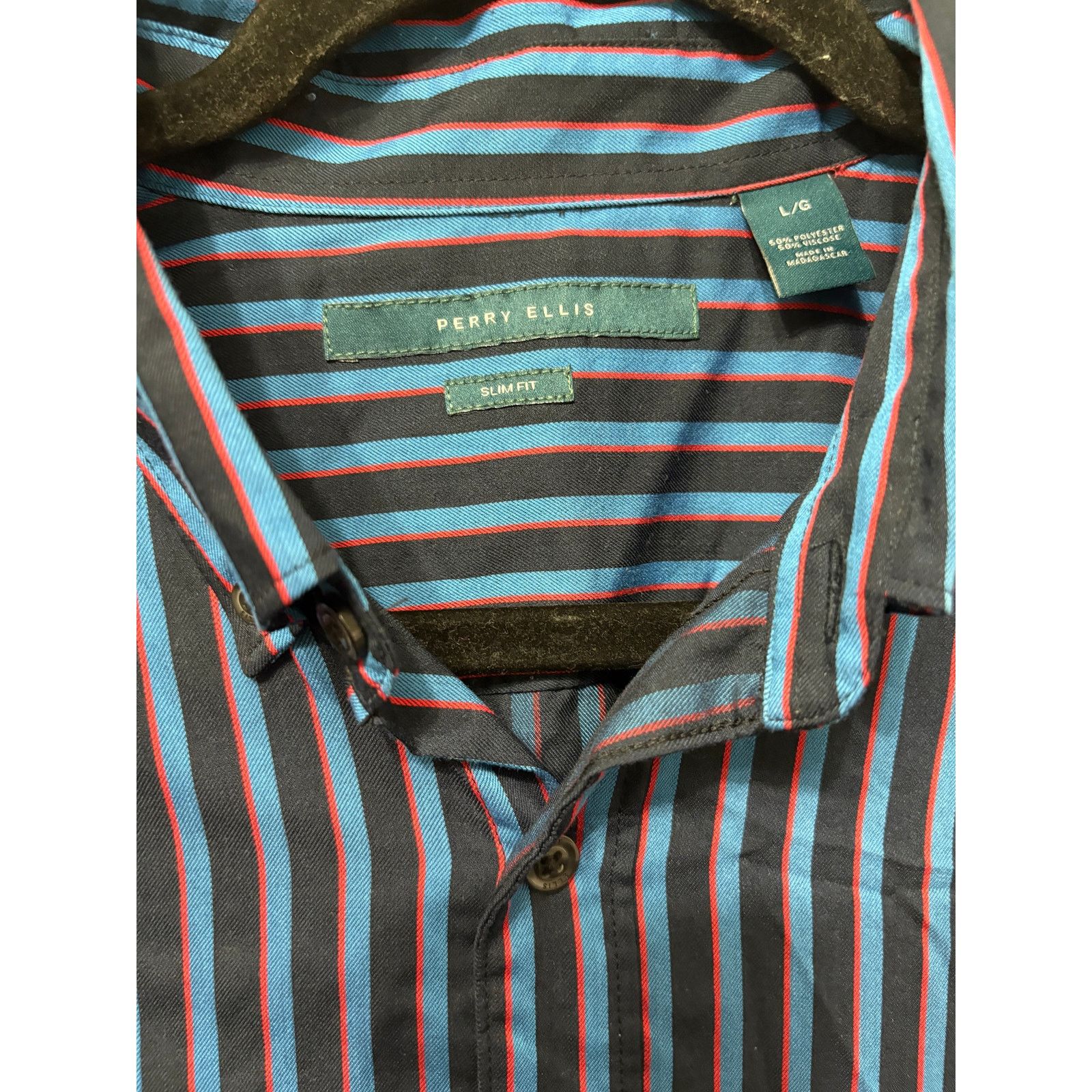 Perry Ellis Preloved Stripped Button Down Shirt Sz Large Slim Fit Size US L / EU 52-54 / 3 - 2 Thumbnail
