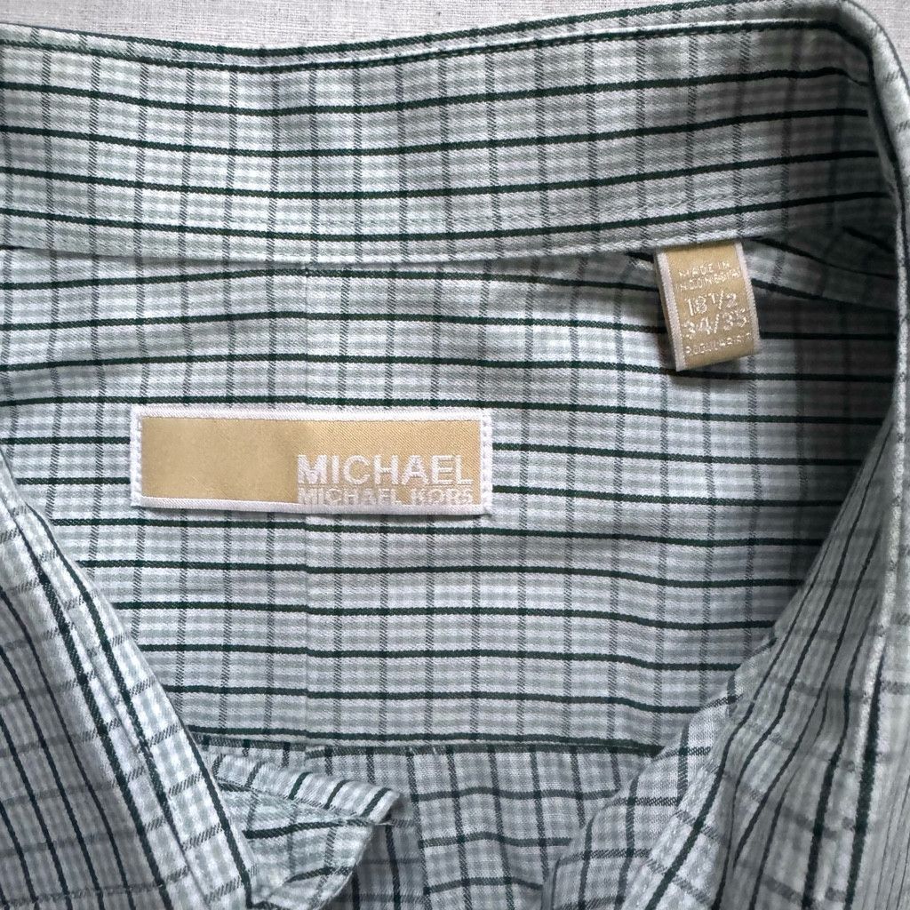 Michael Kors Michael Kors Green Plaid Button-Up Dress Shirt 18.5-34/35 Size US XL / EU 56 / 4 - 2 Thumbnail