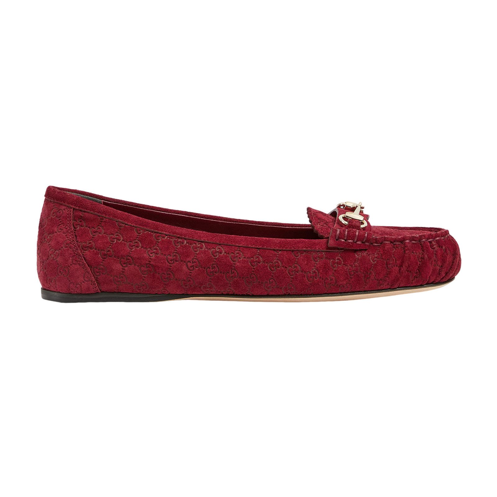 GUCCI Horsebit $990 Rosso Ancora Red GG Suede Ballet Flats N