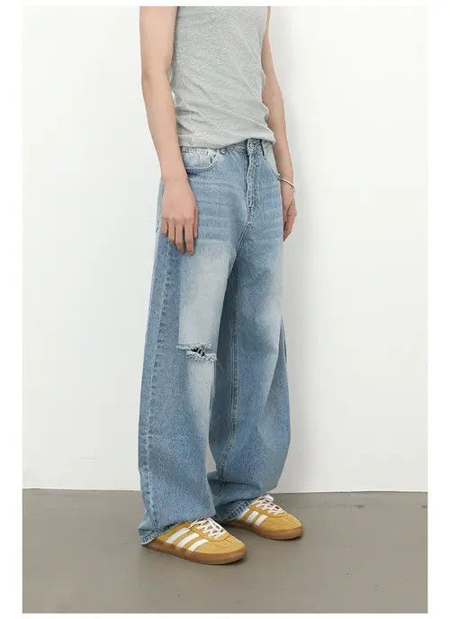 Japanese Brand American retro men's washed loose ripped scimitar jeans Size US 32 / EU 48 - 3 Thumbnail
