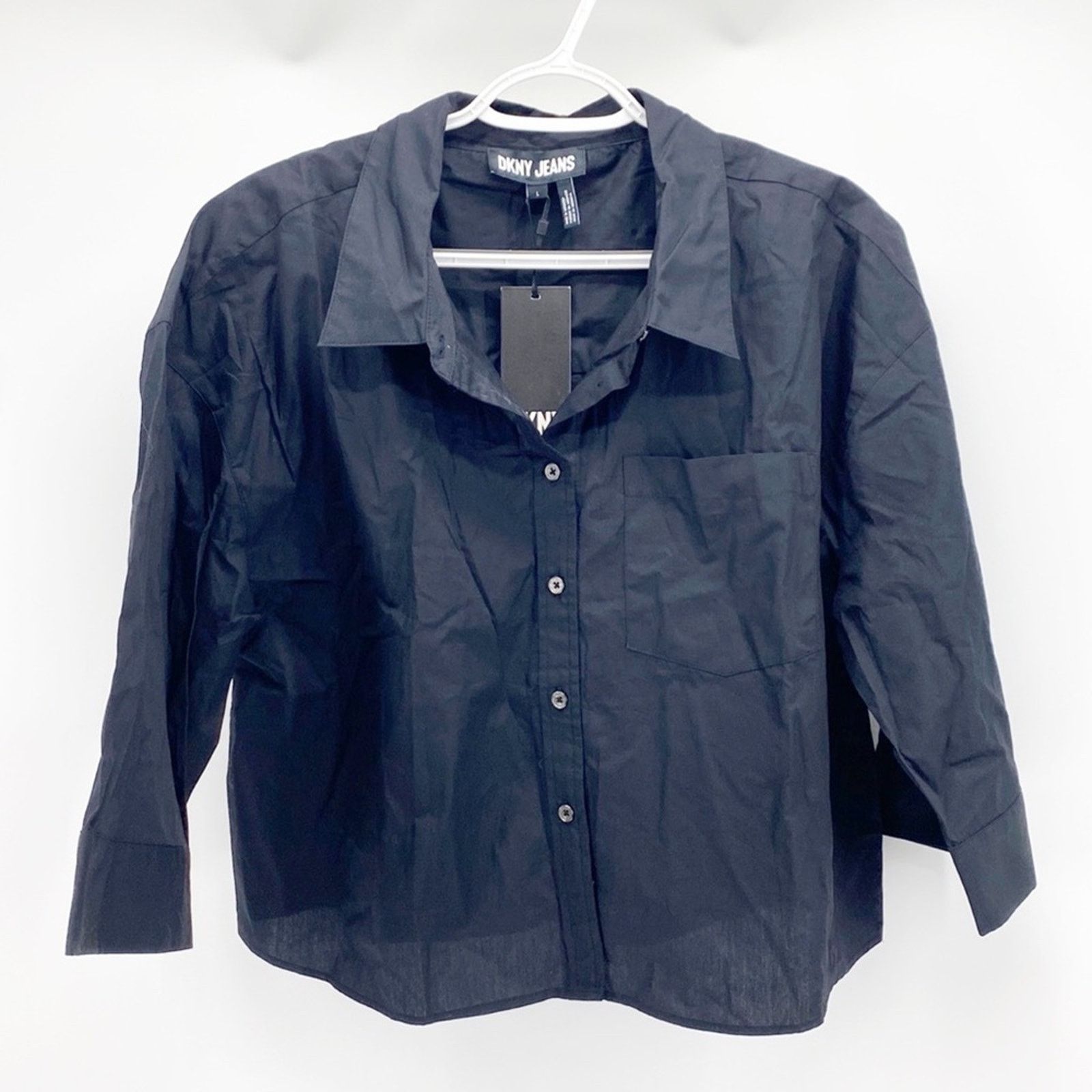 DKNY DKNY boxy oversized button Down cropped black minimalist Size L / US 10 / IT 46 - 1 Thumbnail