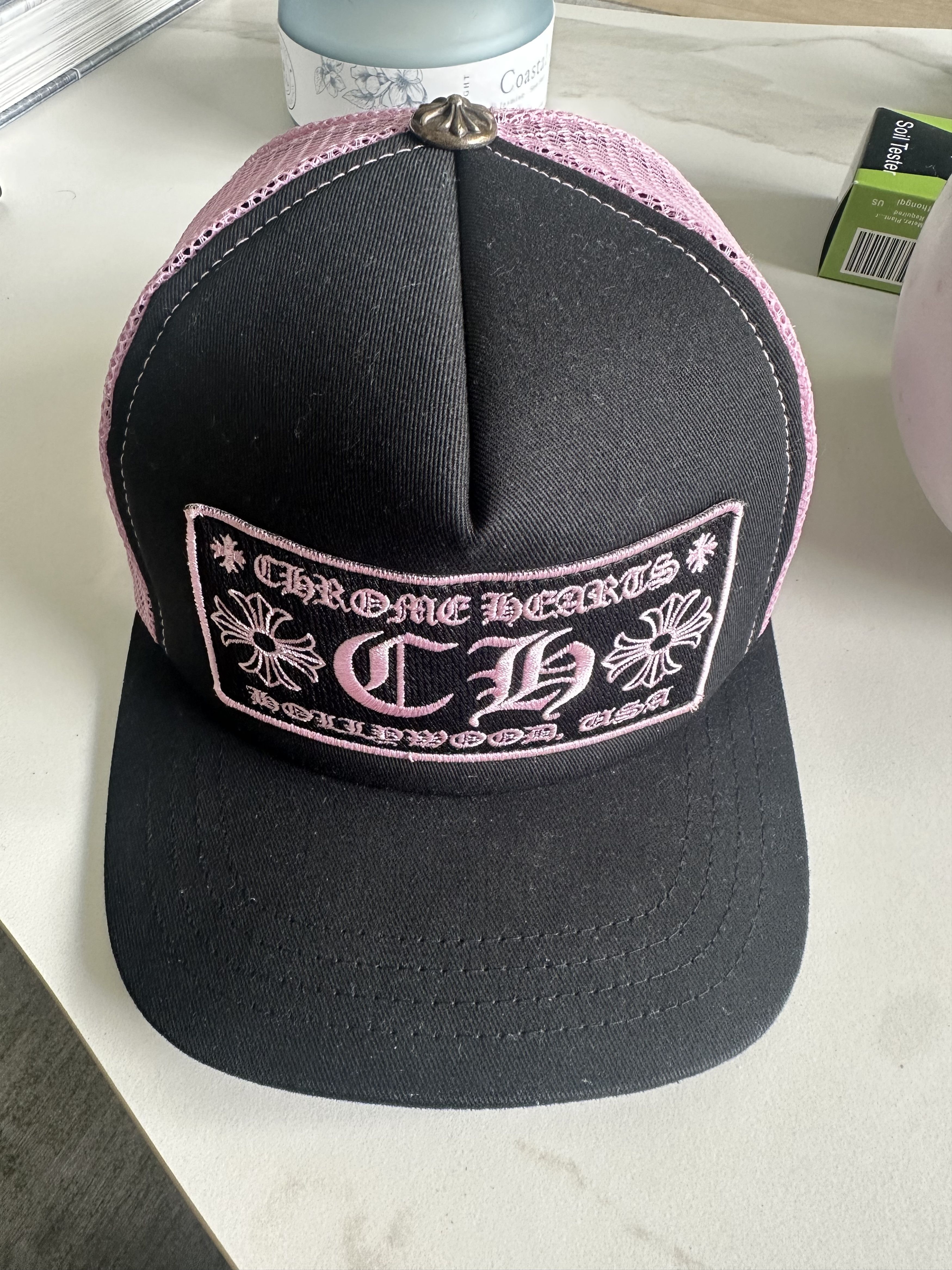 Chrome Hearts Black and Pink Trucker Hat 2021
