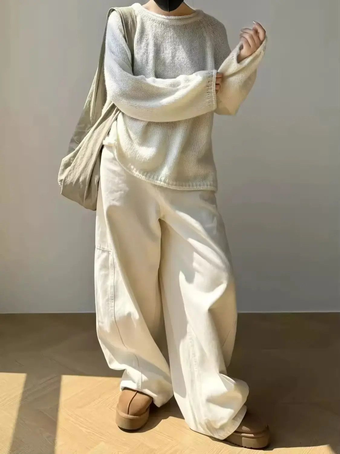Designer × Jean Baggy Boxy Streetwear Straight Cream White Jeans Pants Size 25" / US 0 / IT 36 - 5 Thumbnail